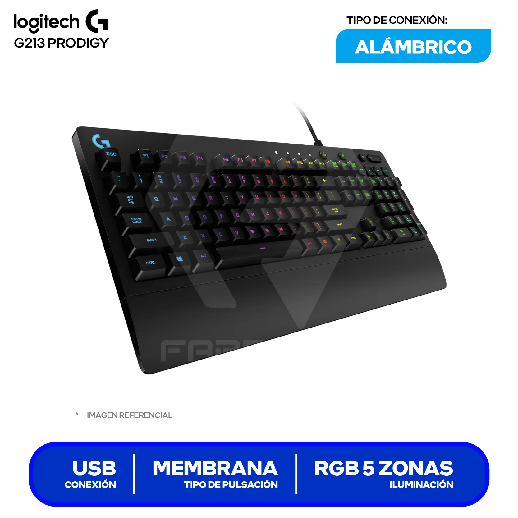 Teclado Gamer Logitech G213 Prodigy (920-008084) Membrana, RGB, Inglés