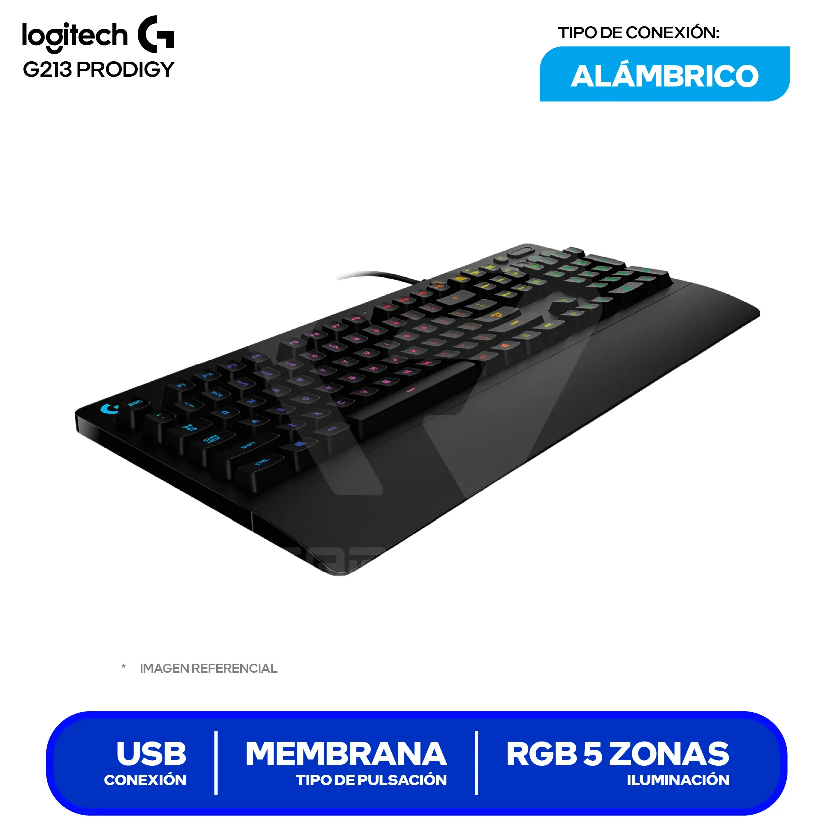 Teclado Gamer Logitech G213 Prodigy (920-008084) Membrana, RGB, Inglés