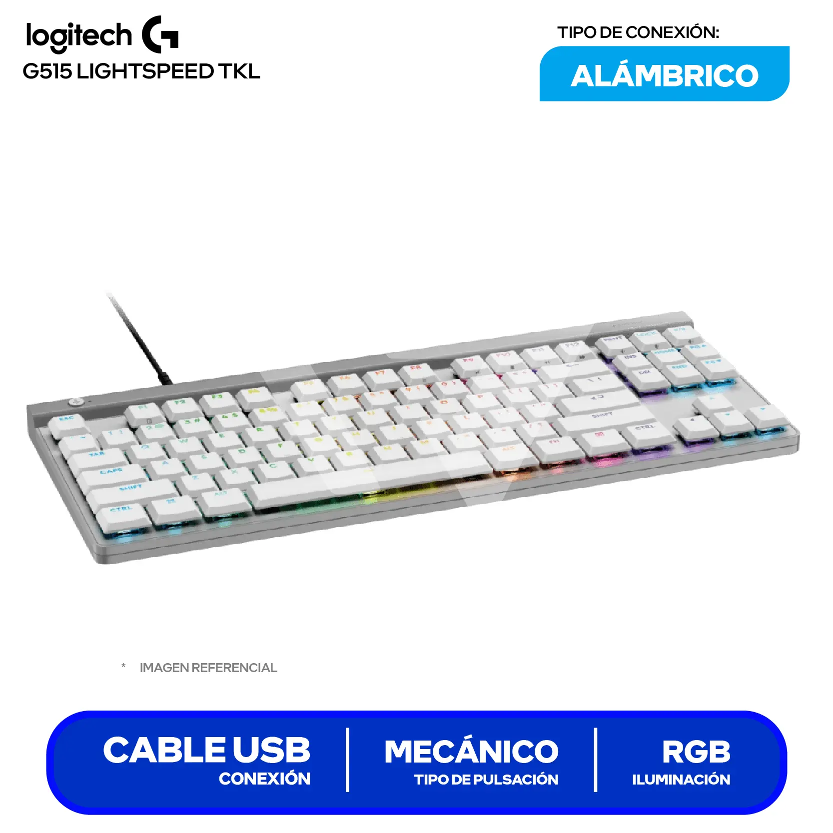 Teclado Alámbrico Logitech G515 TKL Lightspeed Blanco ( 920-012869 ) Mecánico