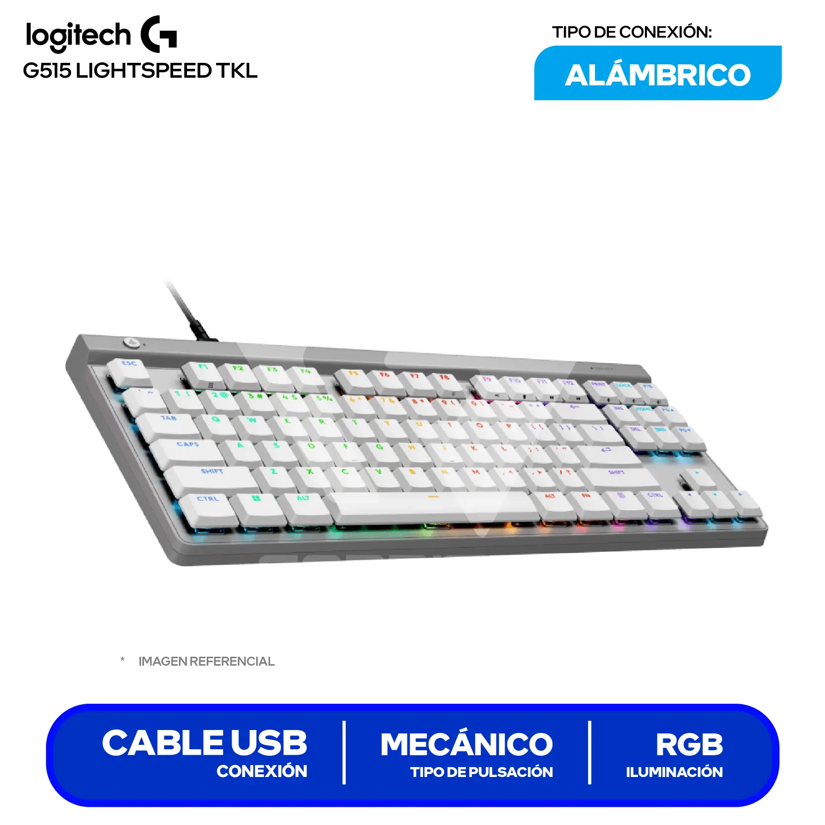 Teclado Alámbrico Logitech G515 TKL Lightspeed Blanco ( 920-012869 ) Mecánico