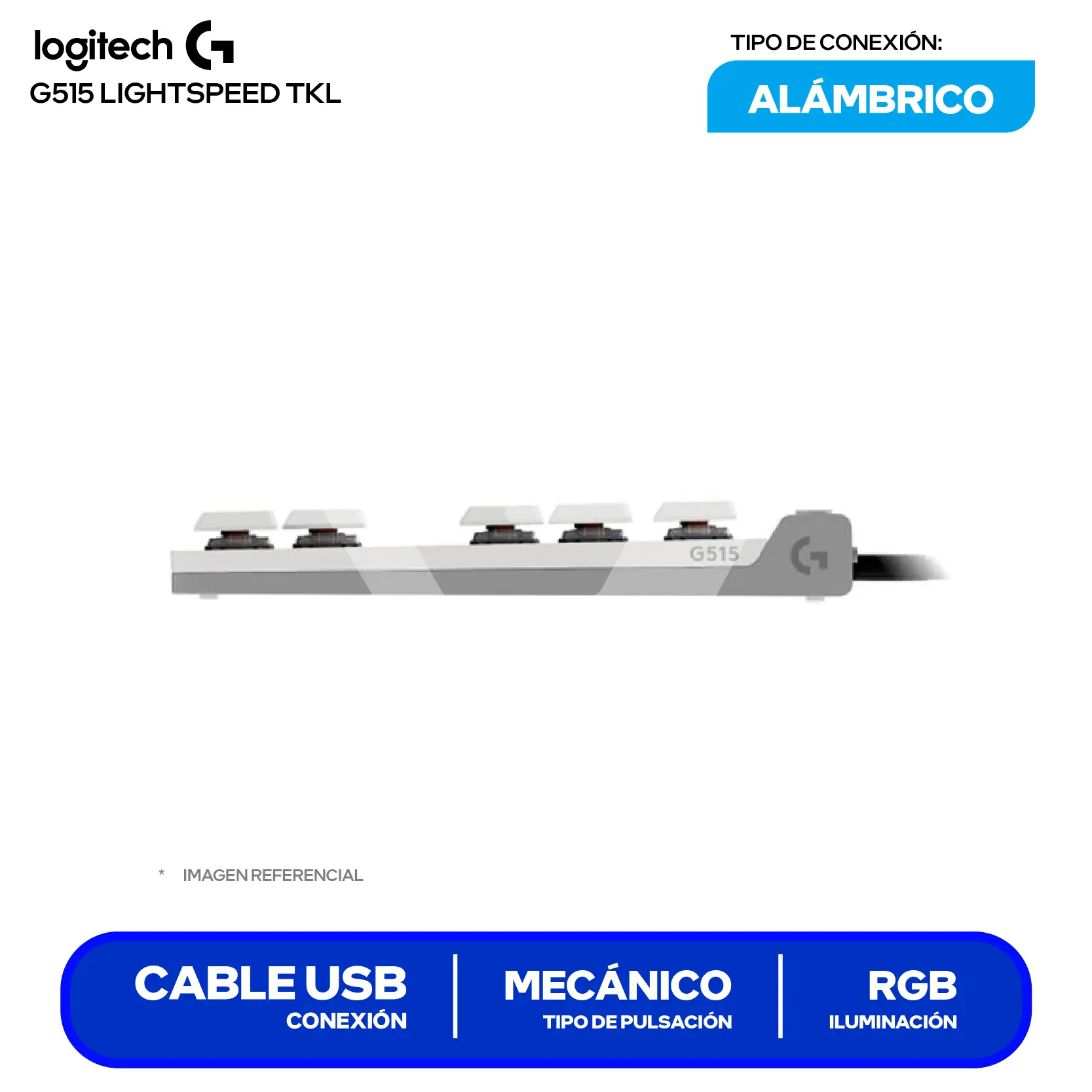 Teclado Alámbrico Logitech G515 TKL Lightspeed Blanco ( 920-012869 ) Mecánico