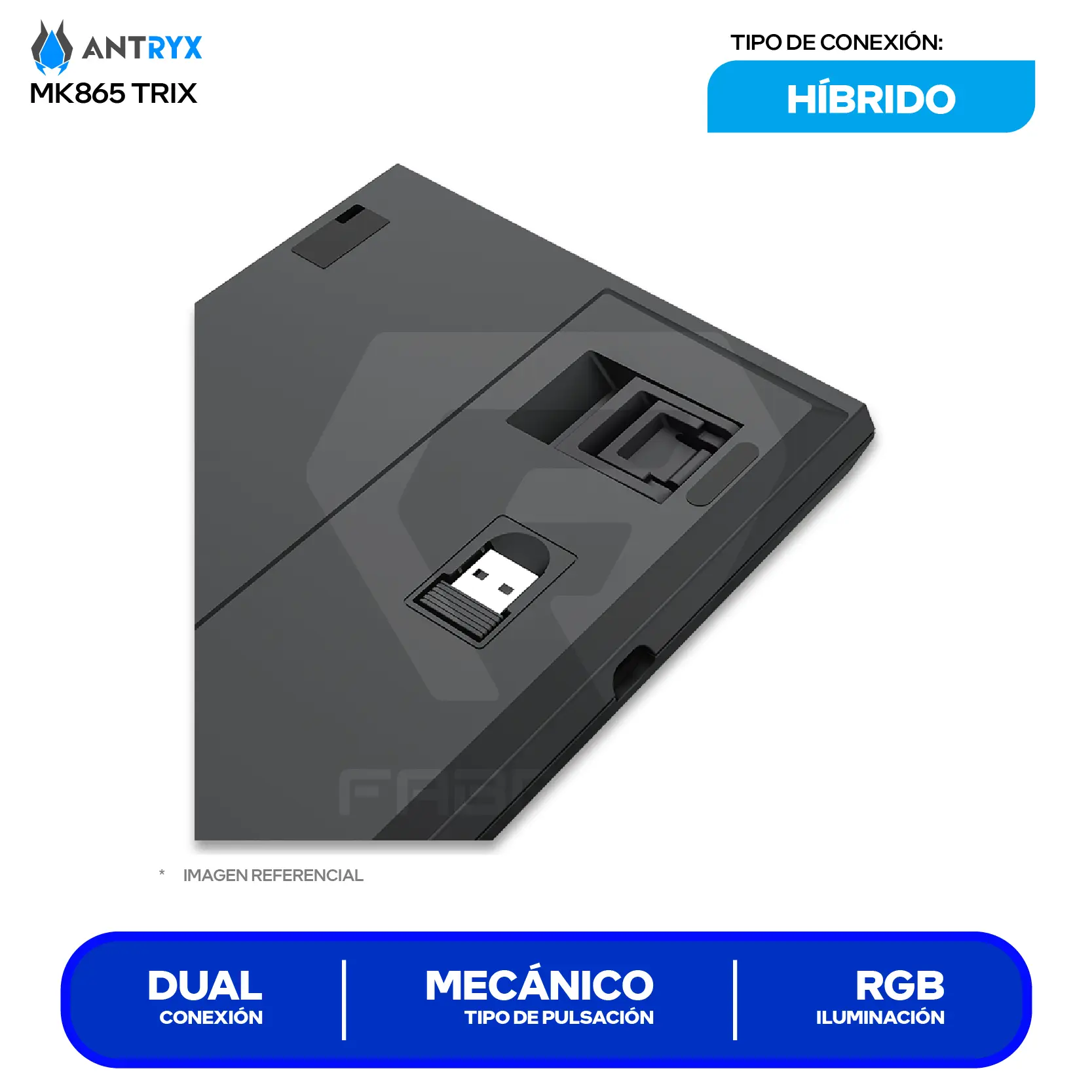Teclado Gamer Inalámbrico Antryx MK-865 Trix Lila C/ Negro ( AMK-865TXKRE-SP ) Switch Red,  Mecánico RGB