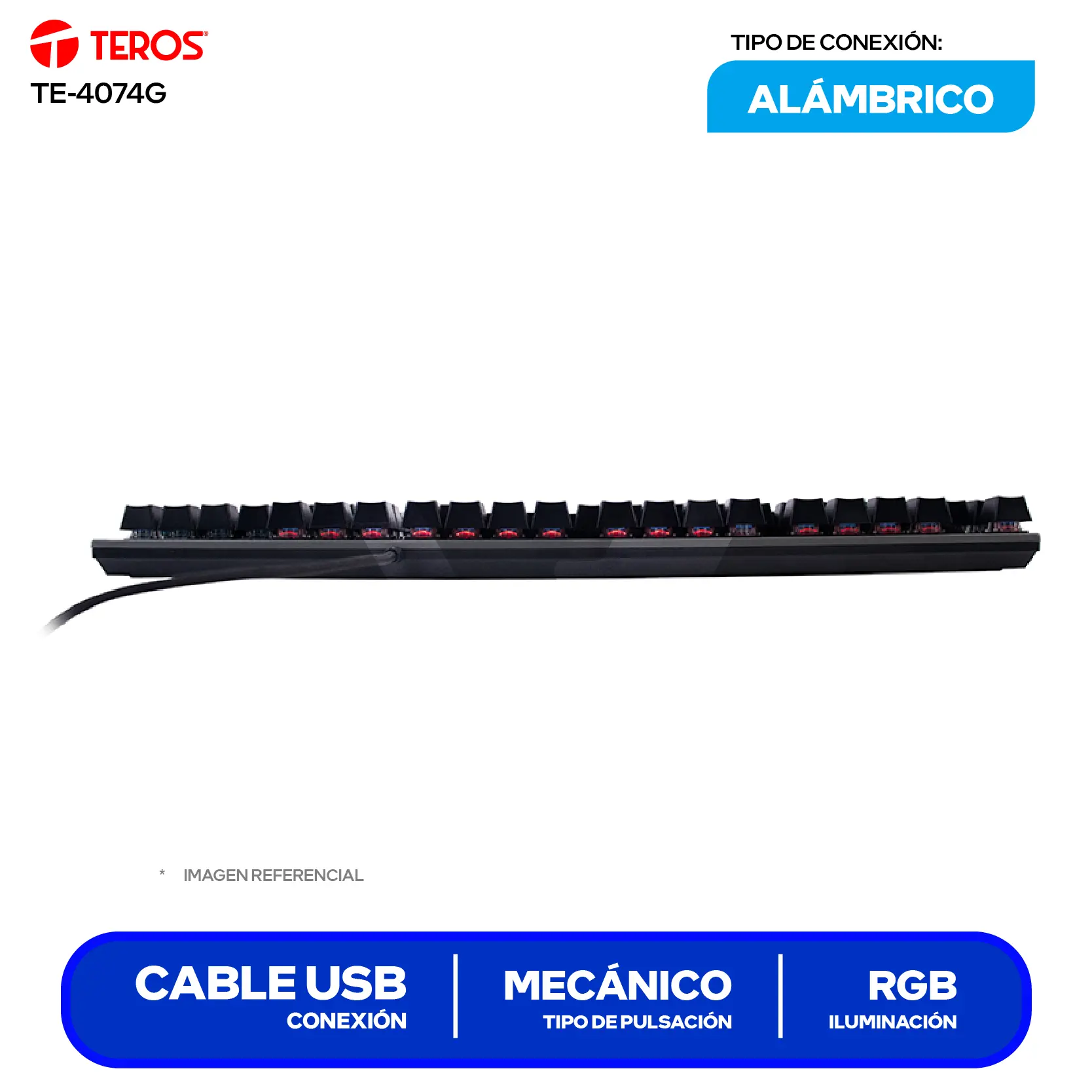 Teclado Gamer Teros Negro ( TE-4074G ) Mecánico RGB