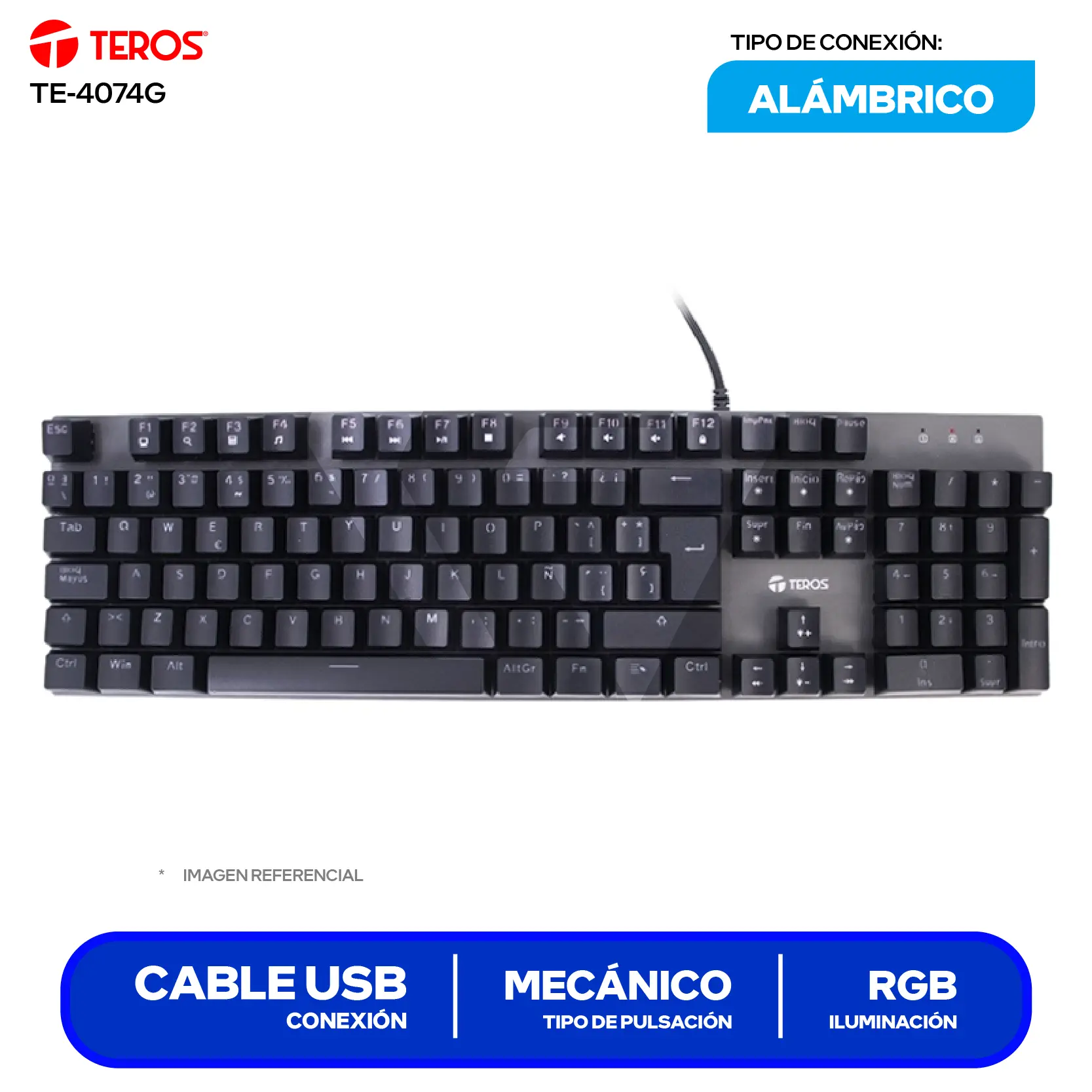 Teclado Gamer Teros Negro ( TE-4074G ) Mecánico RGB