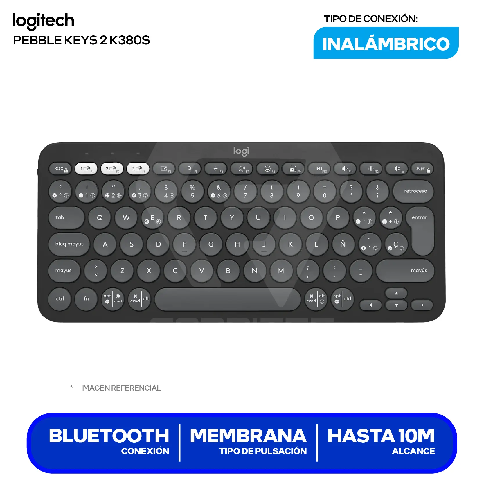 Teclado Inalámbrico Logitech Pebble Keys 2 K380s (920-011783) Membrana, Bluetooth