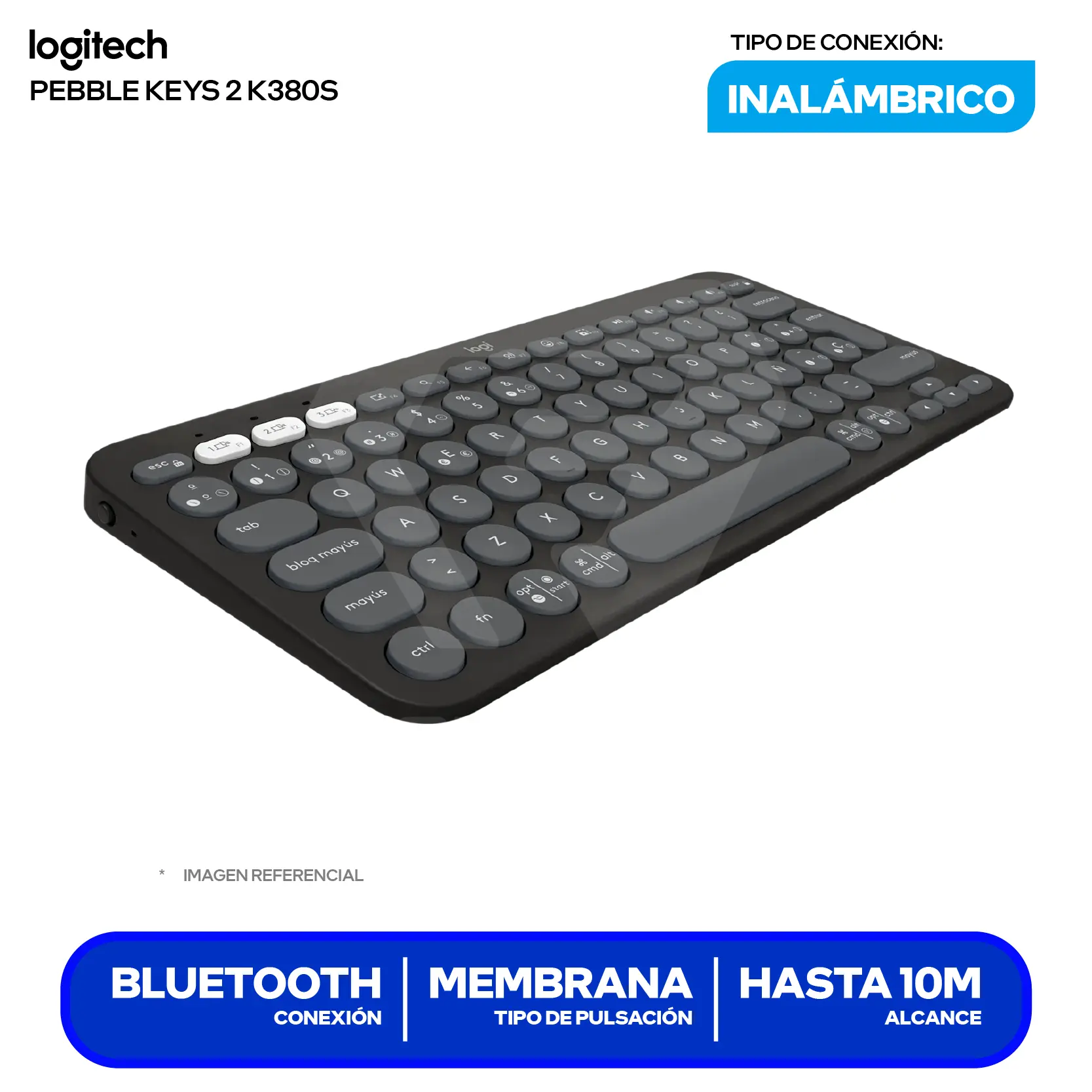 Teclado Inalámbrico Logitech Pebble Keys 2 K380s (920-011783) Membrana, Bluetooth