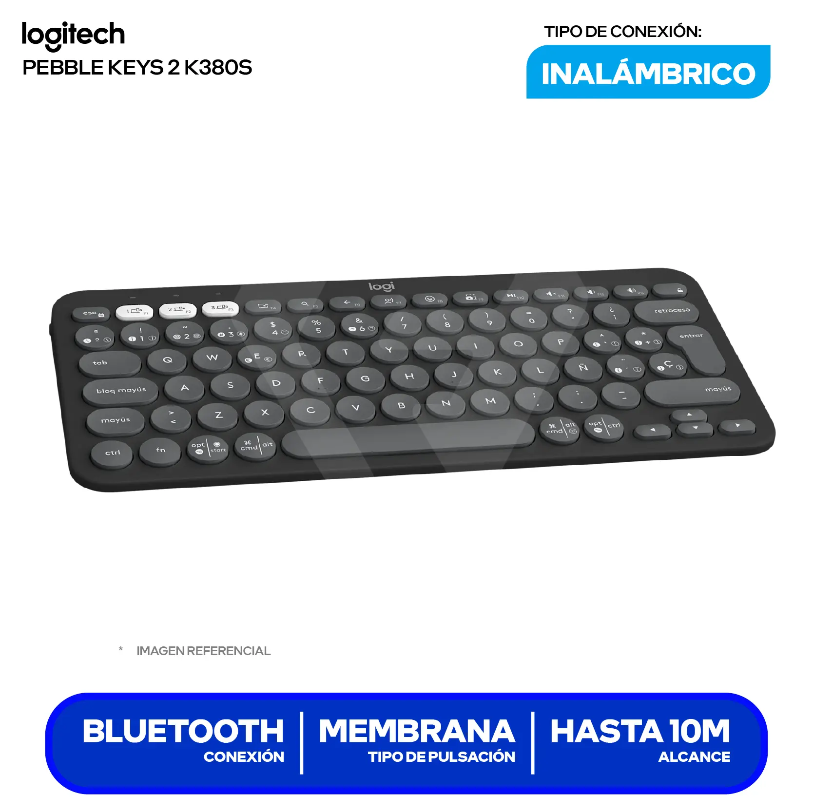 Teclado Inalámbrico Logitech Pebble Keys 2 K380s (920-011783) Membrana, Bluetooth