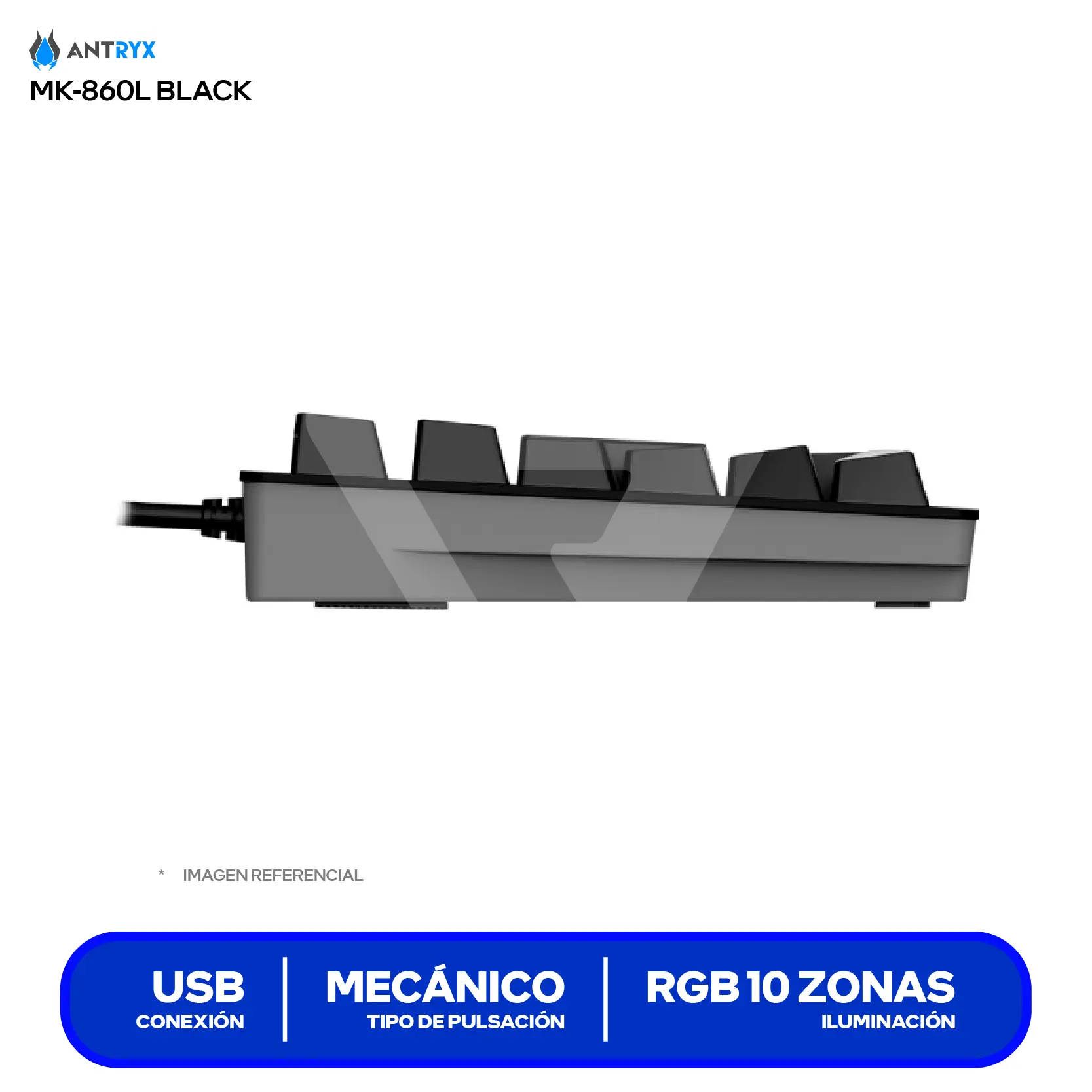 Teclado Gamer Antryx MK-860L Negro (AMK-860LKGRER1-SP) Mecánico, RGB, Switch Red
