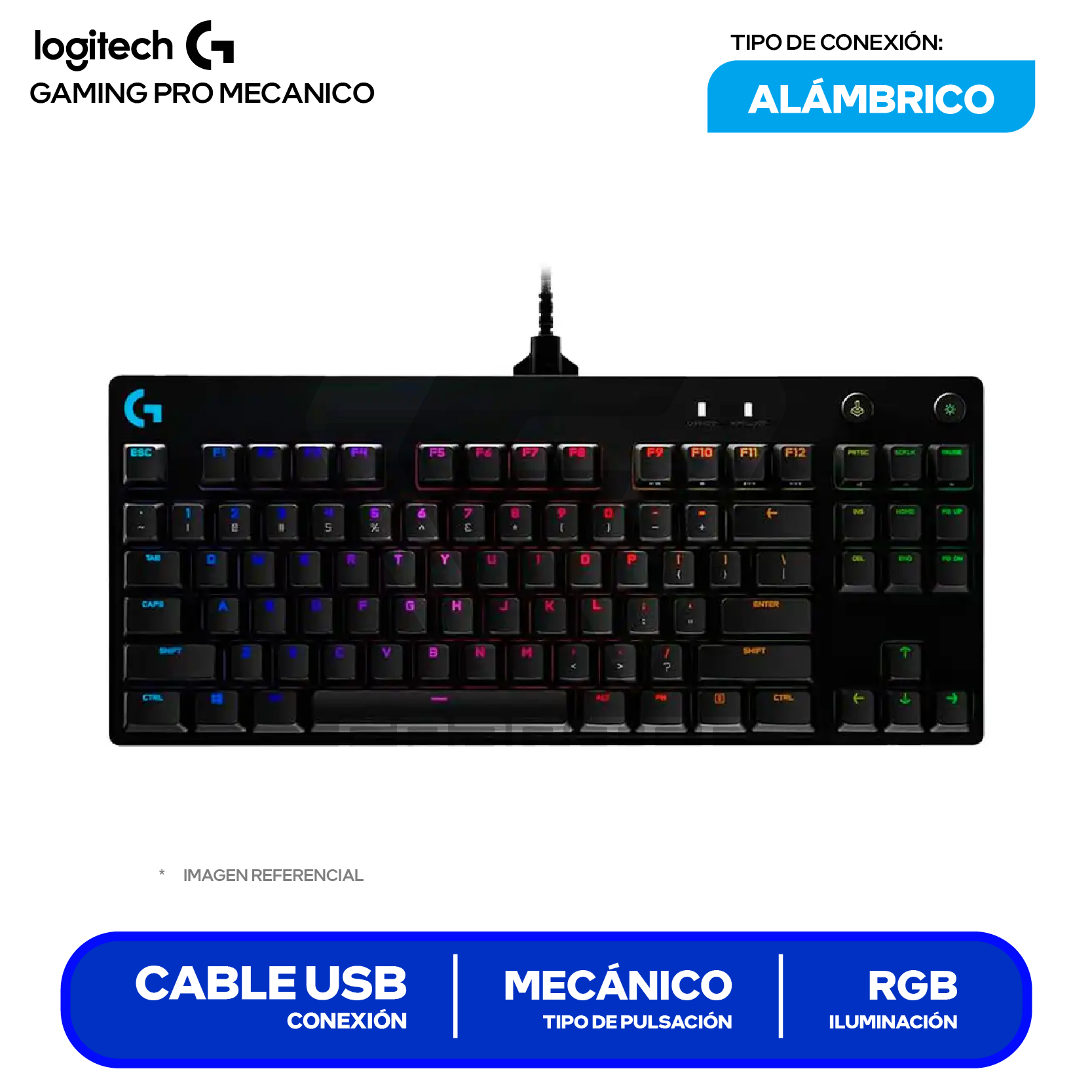 Teclado Gamer Logitech G PRO Negro ( 920-009388 ) Mecánico RGB