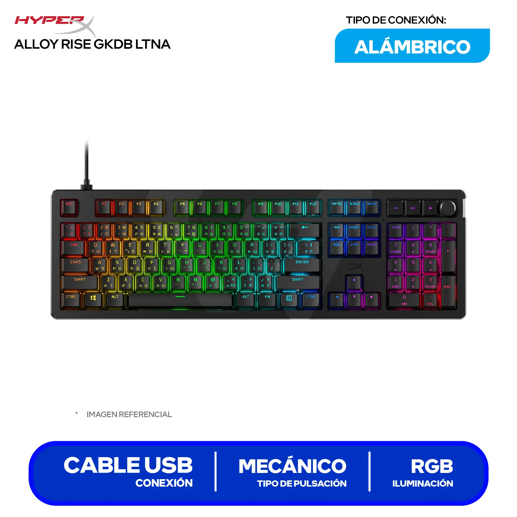 Teclado Gamer Hyperx Alloy Rise Negro ( 7G7A3AA ) Switch Red, Mecánico
