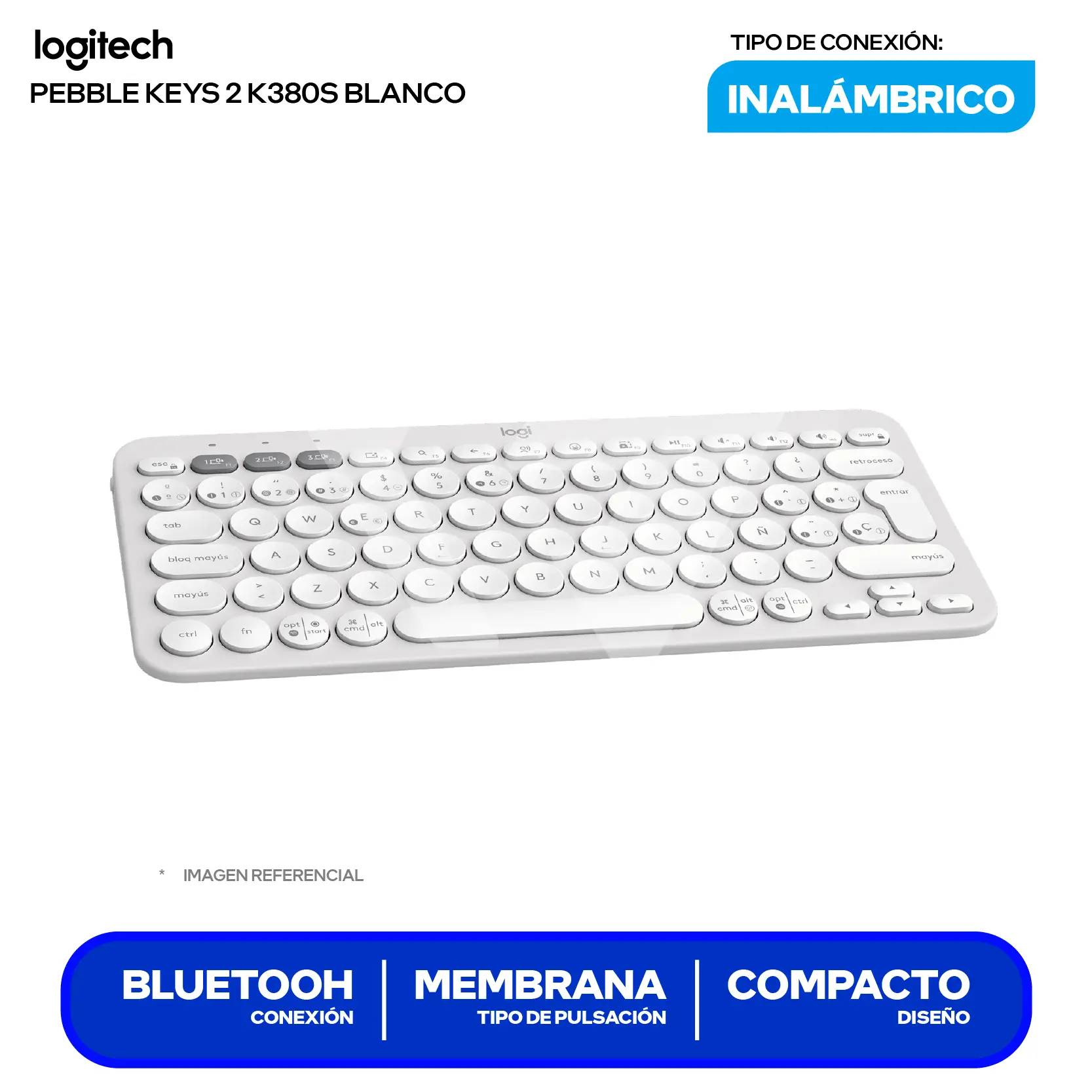 Teclado Bluetooth Logitech Pebble Keys 2 K380s Blanco ( 920-011784 ) Membrana