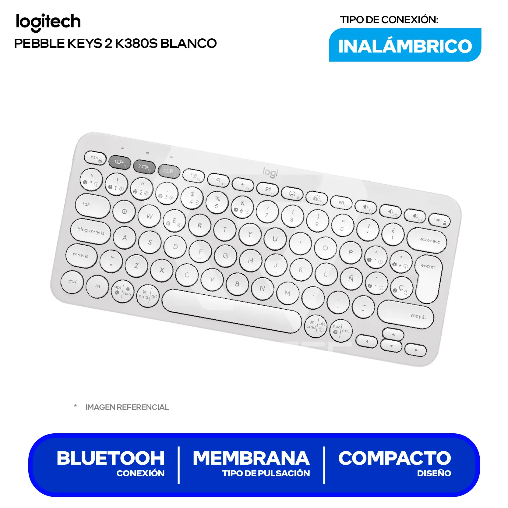 Teclado Bluetooth Logitech Pebble Keys 2 K380s Blanco ( 920-011784 ) Membrana