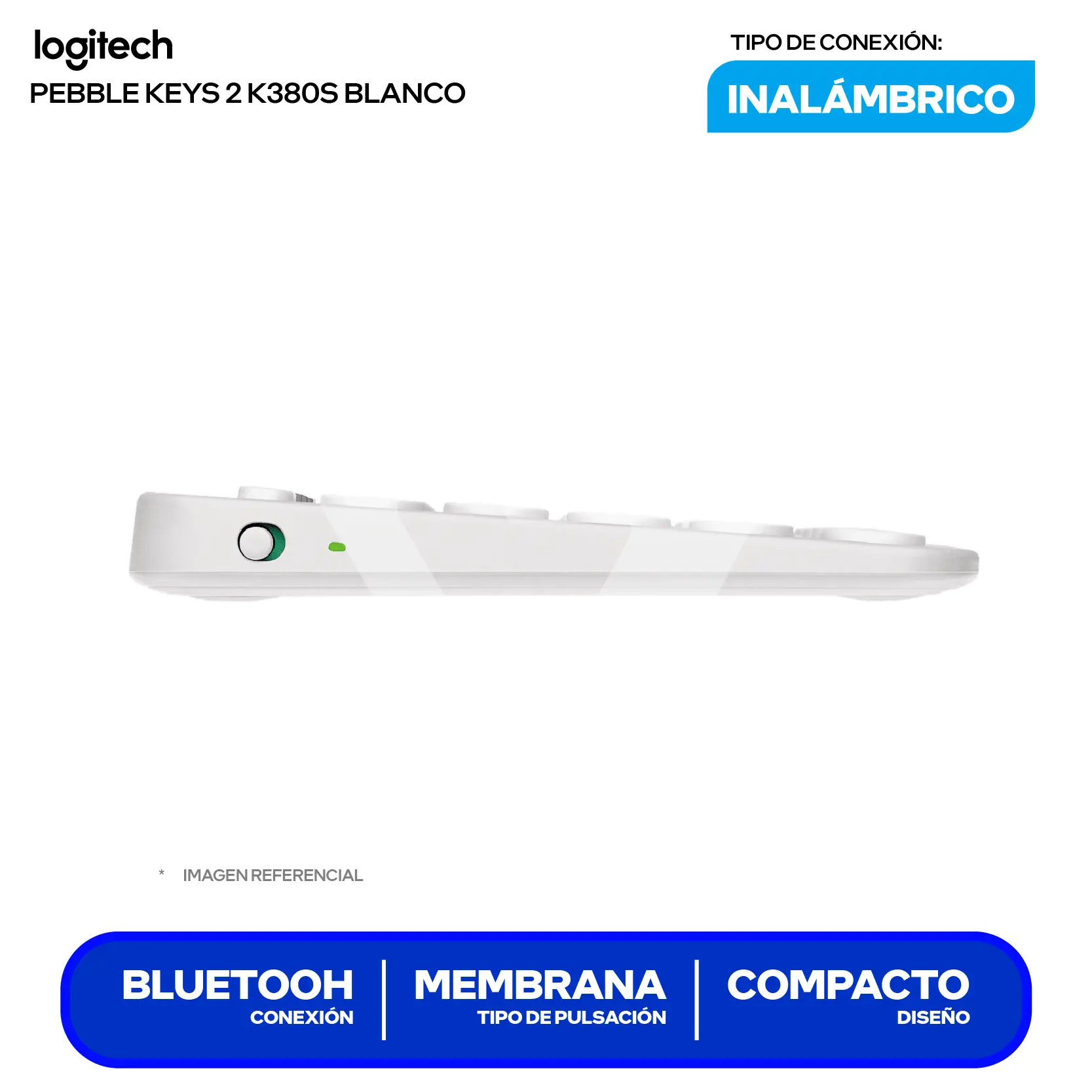 Teclado Bluetooth Logitech Pebble Keys 2 K380s Blanco ( 920-011784 ) Membrana