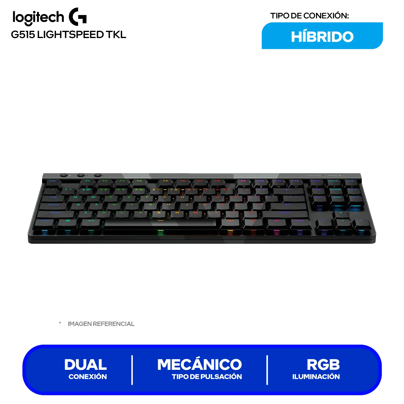 Teclado Gamer Inalámbrico Logitech G515 Lightseed TKL Negro (920-0012423) Mecánico  RGB