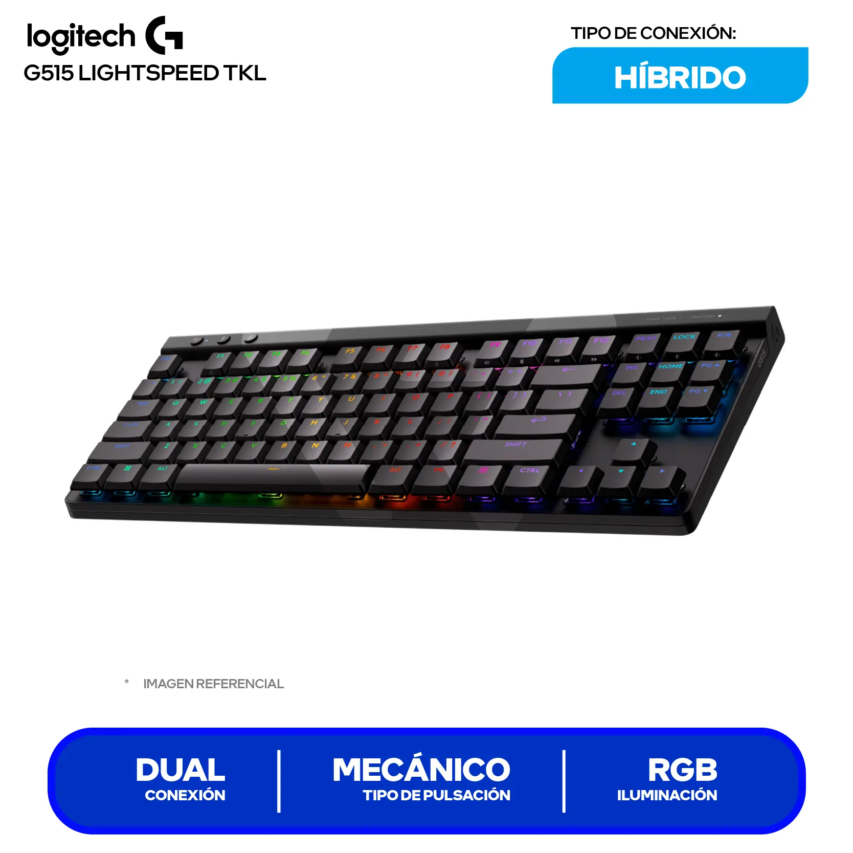 Teclado Gamer Inalámbrico Logitech G515 Lightseed TKL Negro (920-0012423) Mecánico  RGB