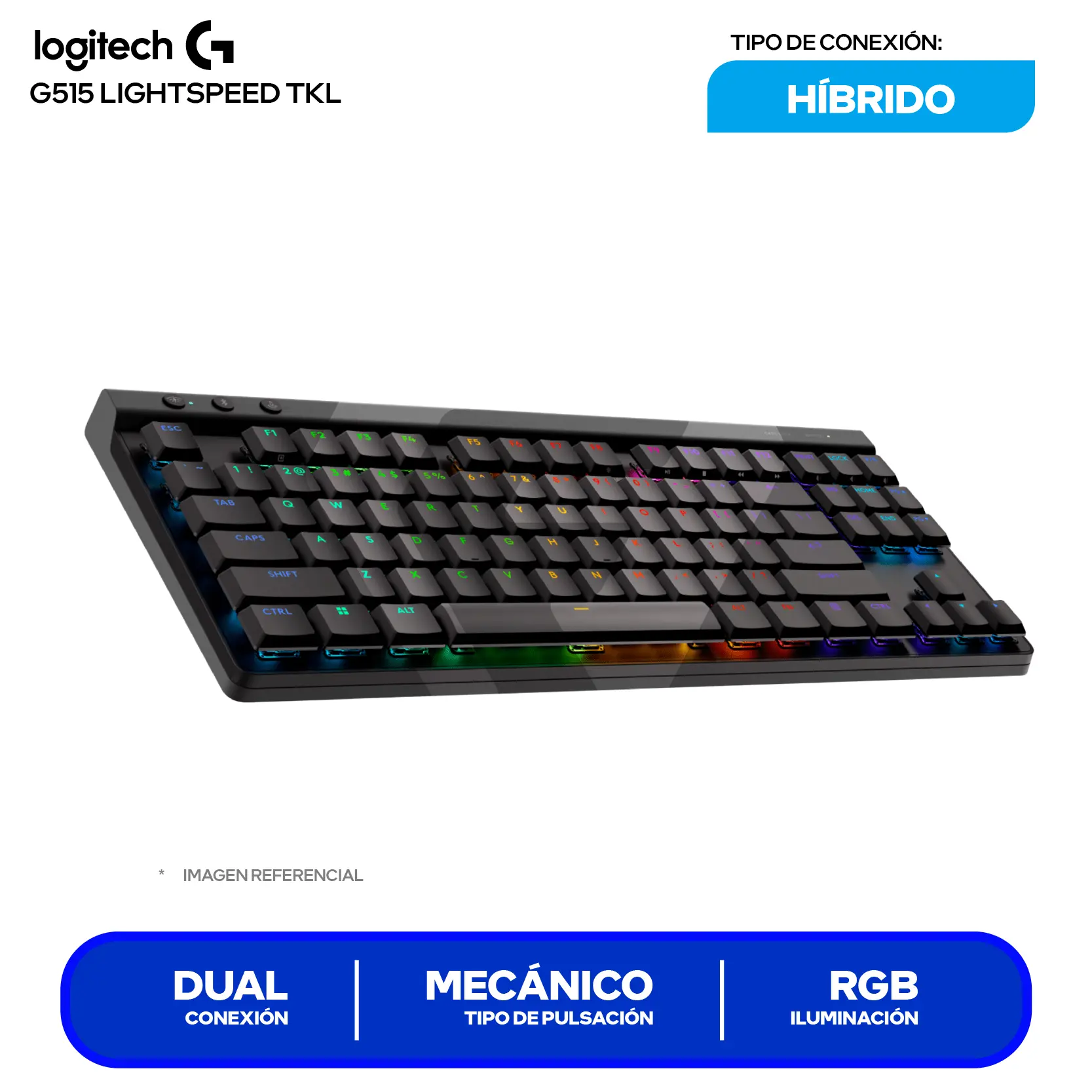 Teclado Gamer Inalámbrico Logitech G515 Lightseed TKL Negro (920-0012423) Mecánico  RGB