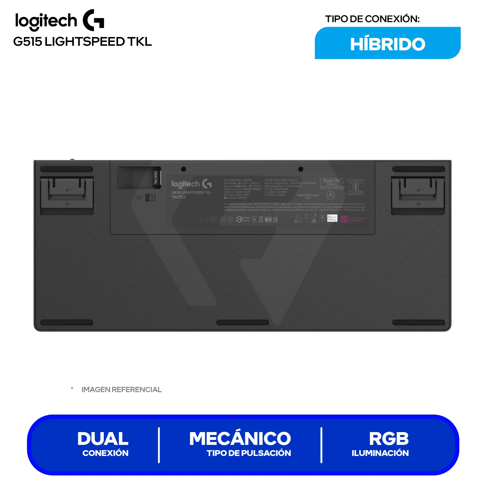 Teclado Gamer Inalámbrico Logitech G515 Lightseed TKL Negro (920-0012423) Mecánico  RGB