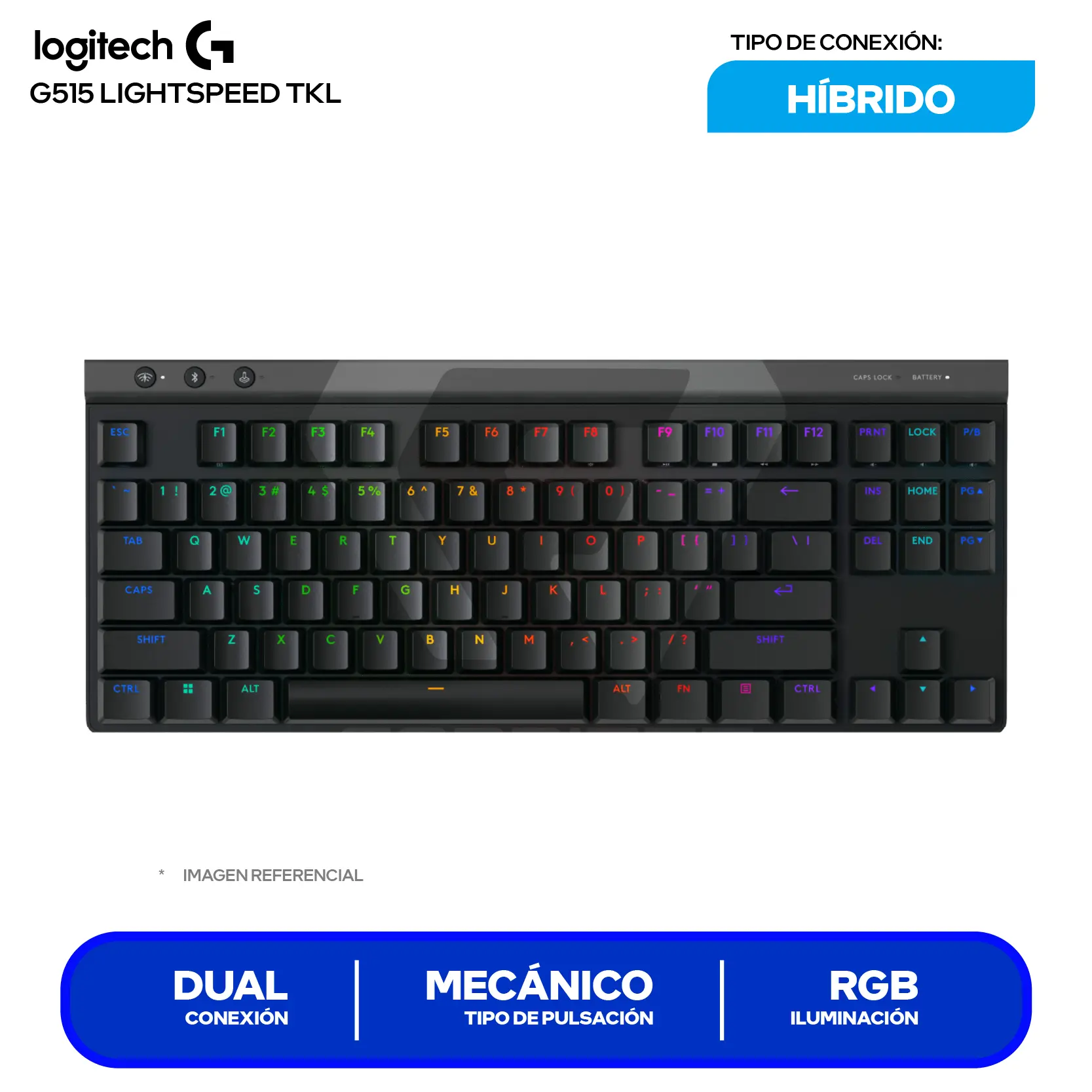 Teclado Gamer Inalámbrico Logitech G515 Lightseed TKL Negro (920-0012423) Mecánico  RGB