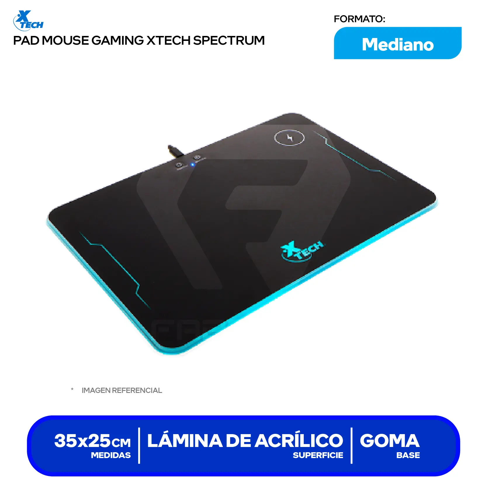 Pad Mouse Gamer RGB Xtech Spectrum (XTA-201) M, 353 x 256 x 6mm