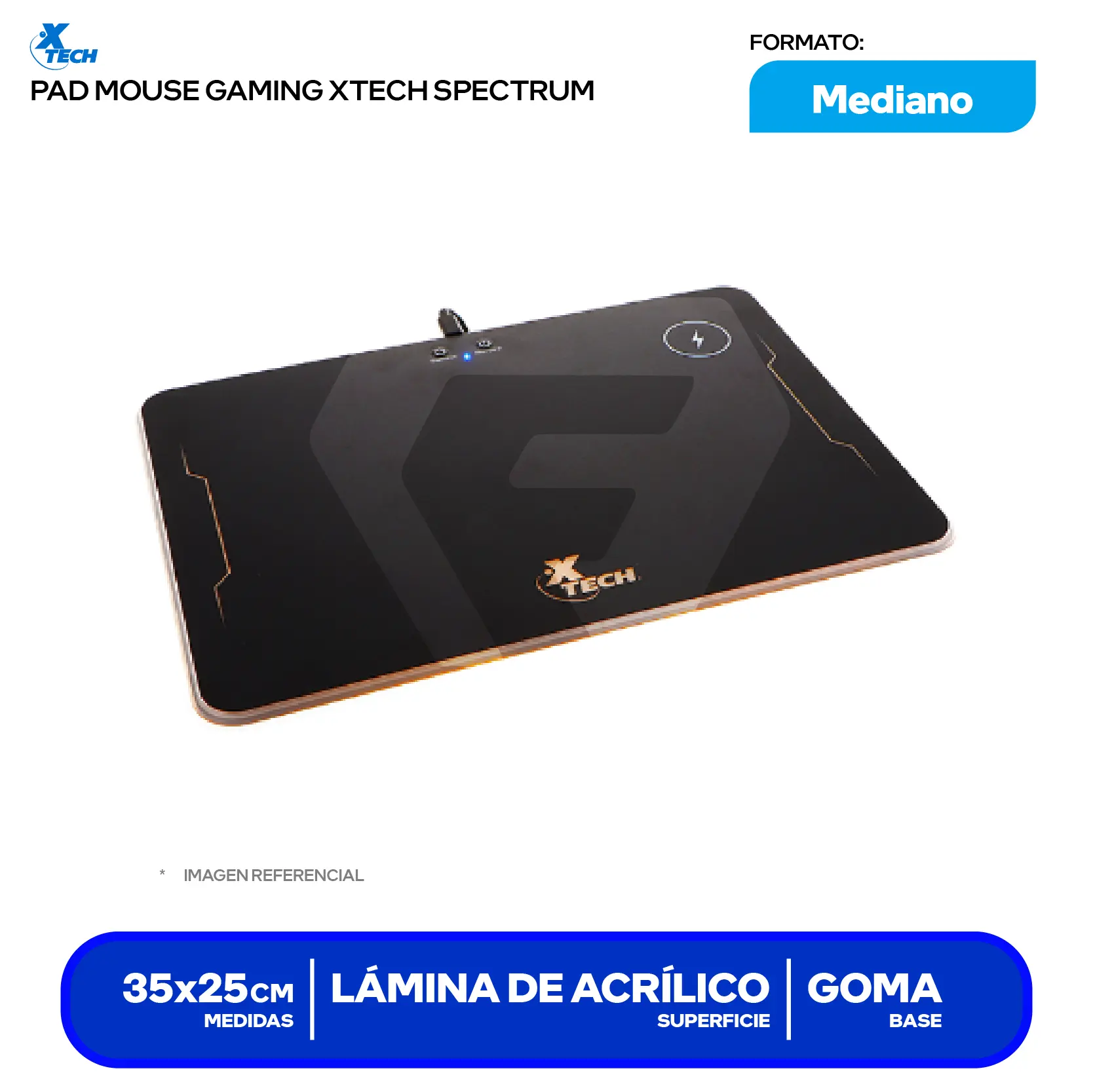 Pad Mouse Gamer RGB Xtech Spectrum (XTA-201) M, 353 x 256 x 6mm