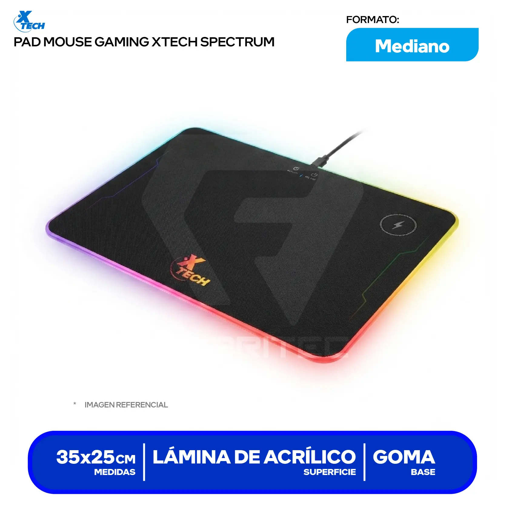 Pad Mouse Gamer RGB Xtech Spectrum (XTA-201) M, 353 x 256 x 6mm