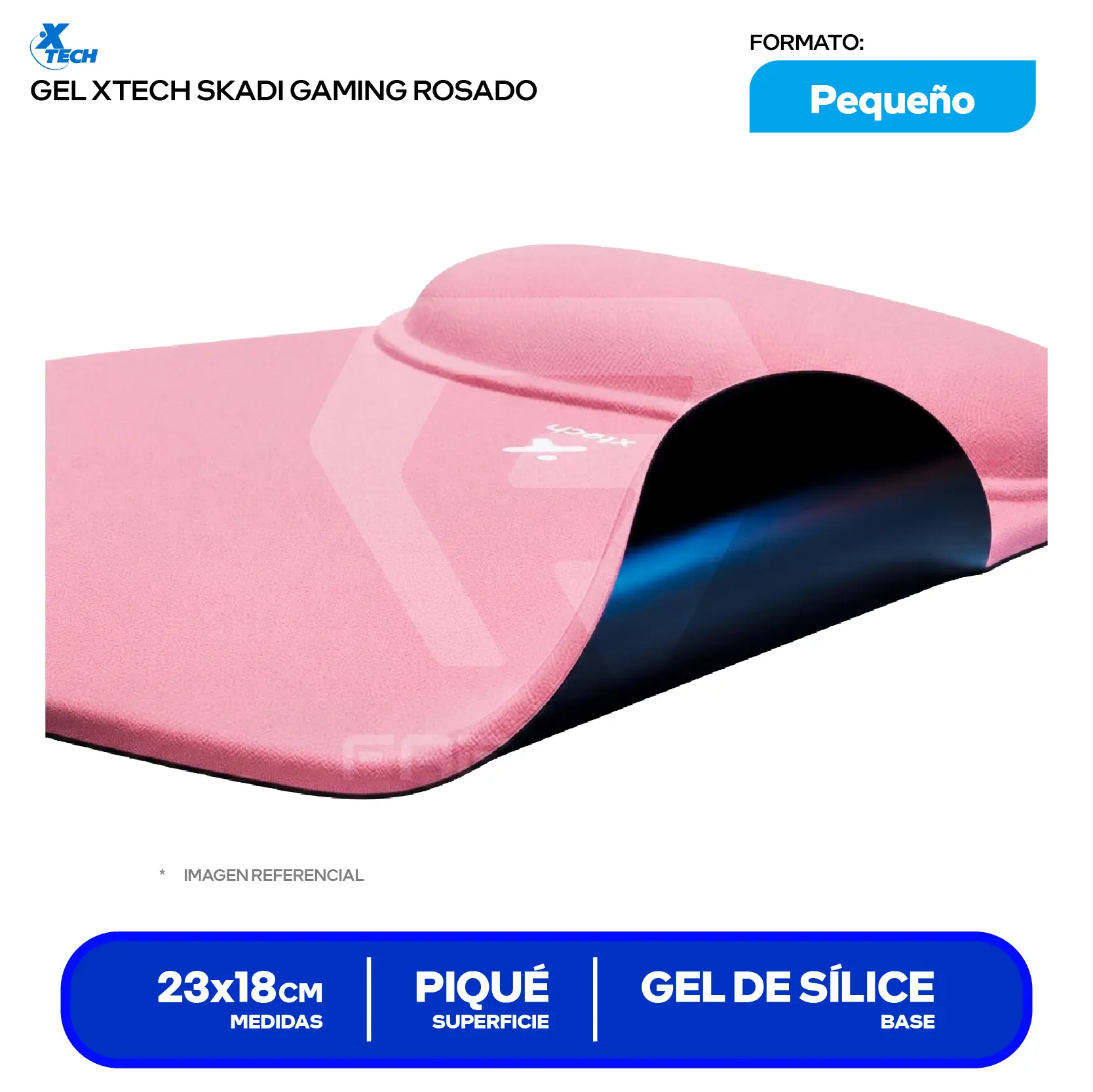 Pad Mouse Ergonómico Gamer Gel Xtech Skadi Rosado (XTA-530) S, 230 x 185 x 3mm