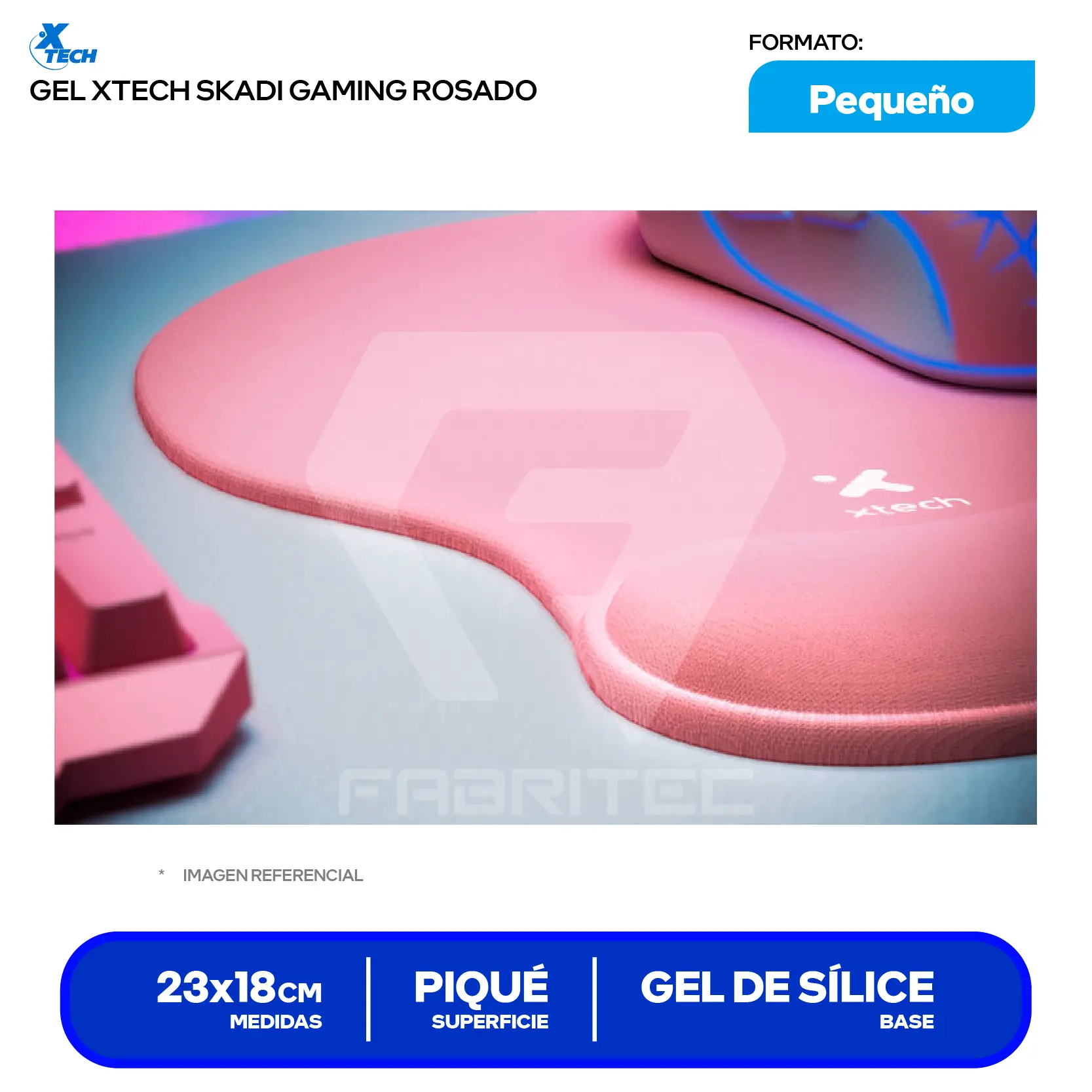 Pad Mouse Ergonómico Gamer Gel Xtech Skadi Rosado (XTA-530) S, 230 x 185 x 3mm