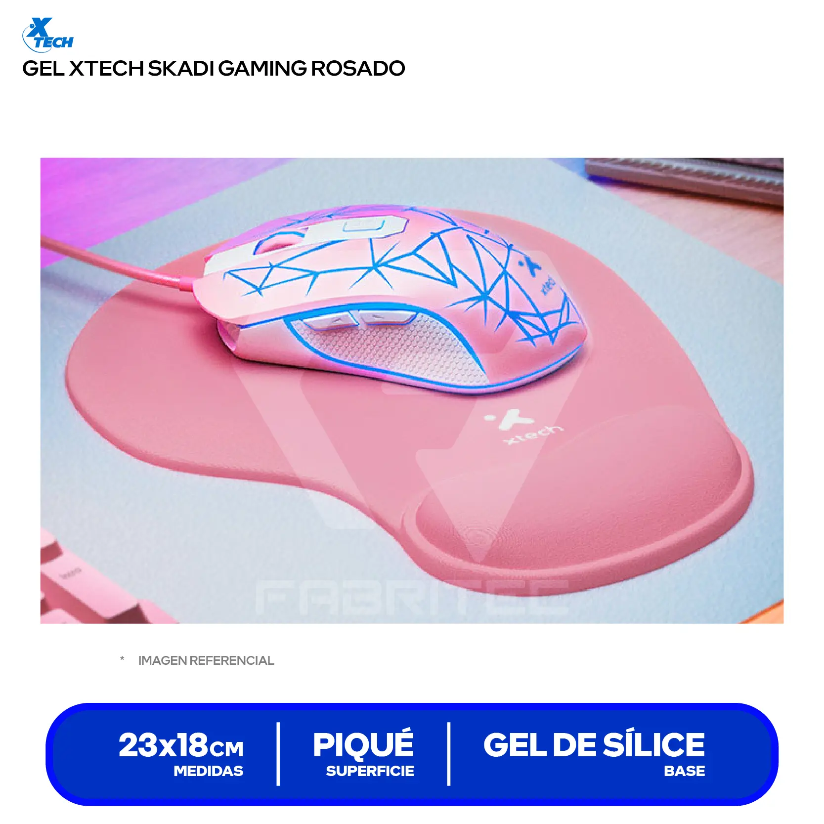 Pad Mouse Ergonómico Gamer Gel Xtech Skadi Rosado (XTA-530) S, 230 x 185 x 3mm