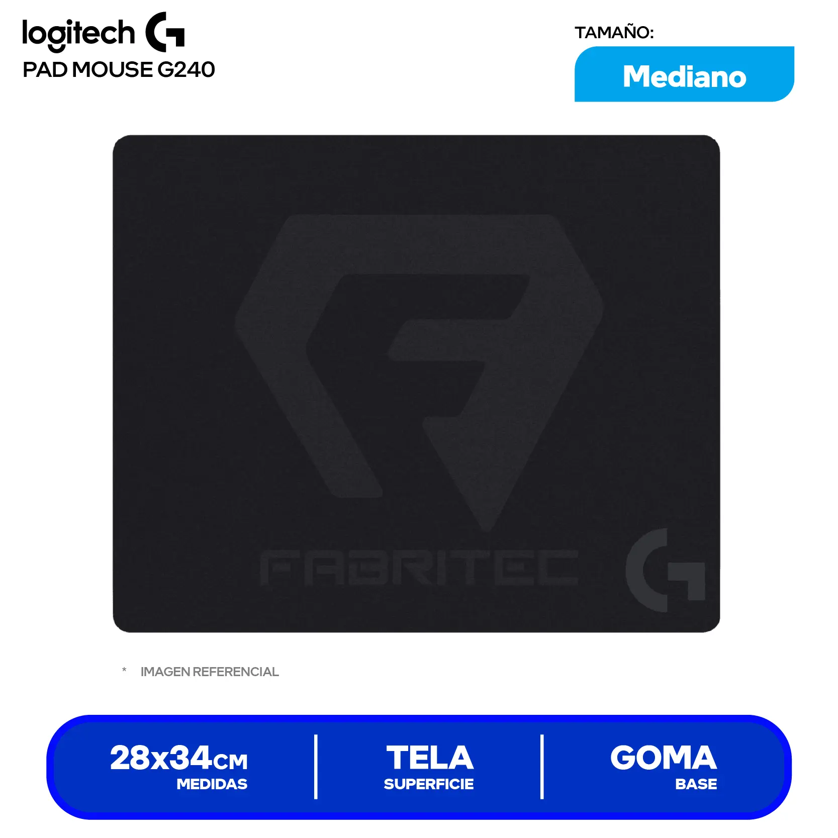 Pad Mouse Gamer Logitech G240 Negro (943-000783) M, 340 x 280 x 1mm