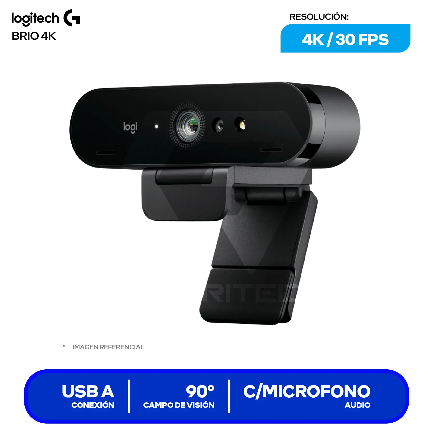 Cámara Web Logitech Brio 4K Negro (960-001723) Ultra HD 4K, Micrófono integrado