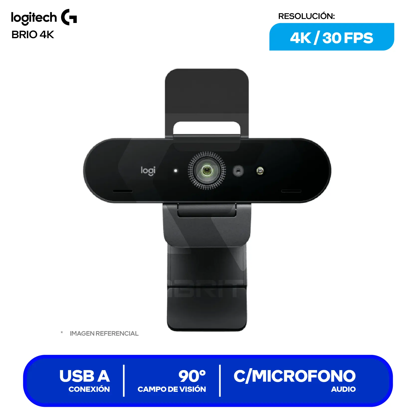 Cámara Web Logitech Brio 4K Negro (960-001723) Ultra HD 4K, Micrófono integrado