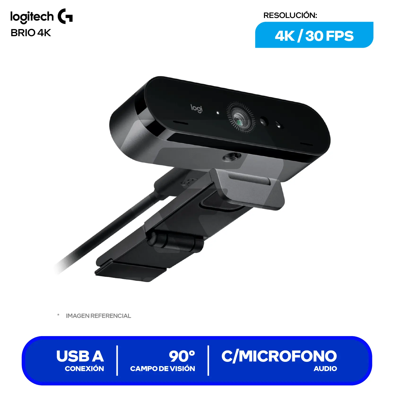 Cámara Web Logitech Brio 4K Negro (960-001723) Ultra HD 4K, Micrófono integrado