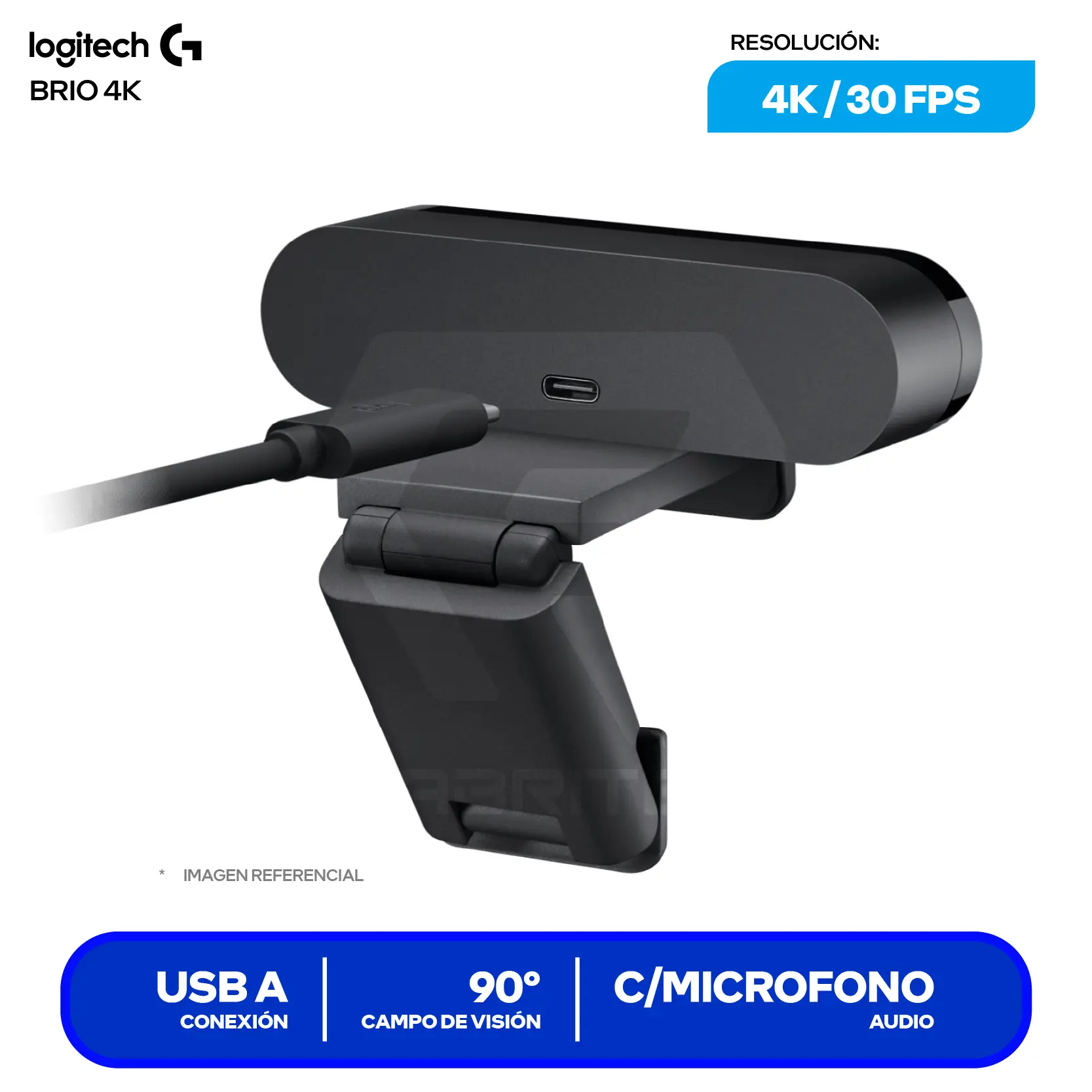 Cámara Web Logitech Brio 4K Negro (960-001723) Ultra HD 4K, Micrófono integrado