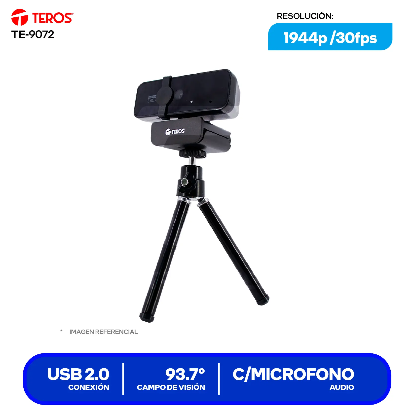 Cámara Web Teros Negro (TE-9072) 2K QHD, Micrófono integrado + Trípode