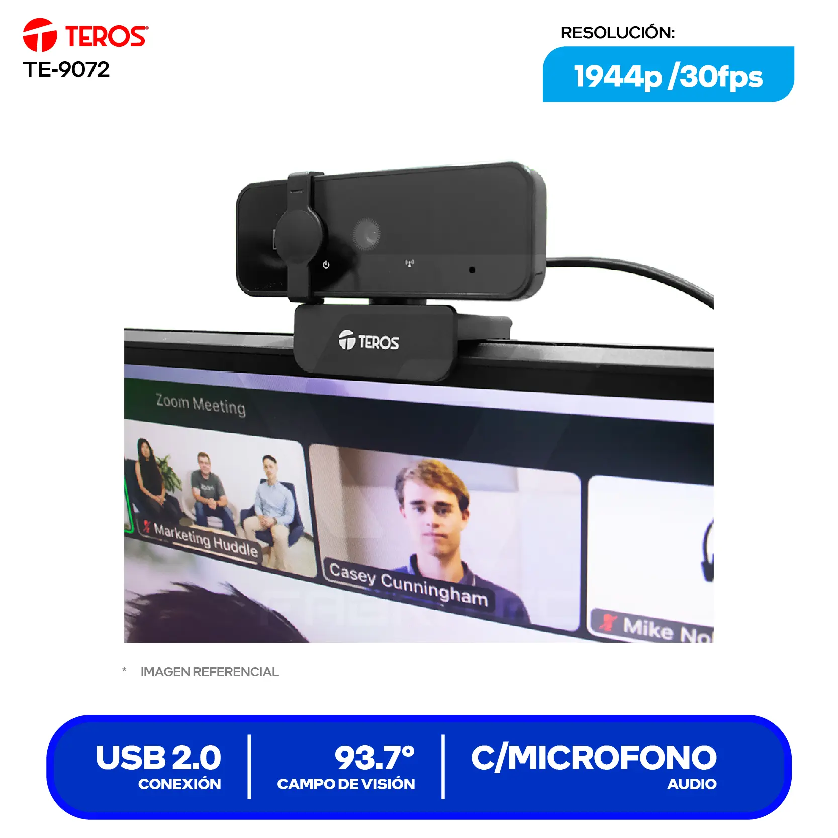 Cámara Web Teros Negro (TE-9072) 2K QHD, Micrófono integrado + Trípode