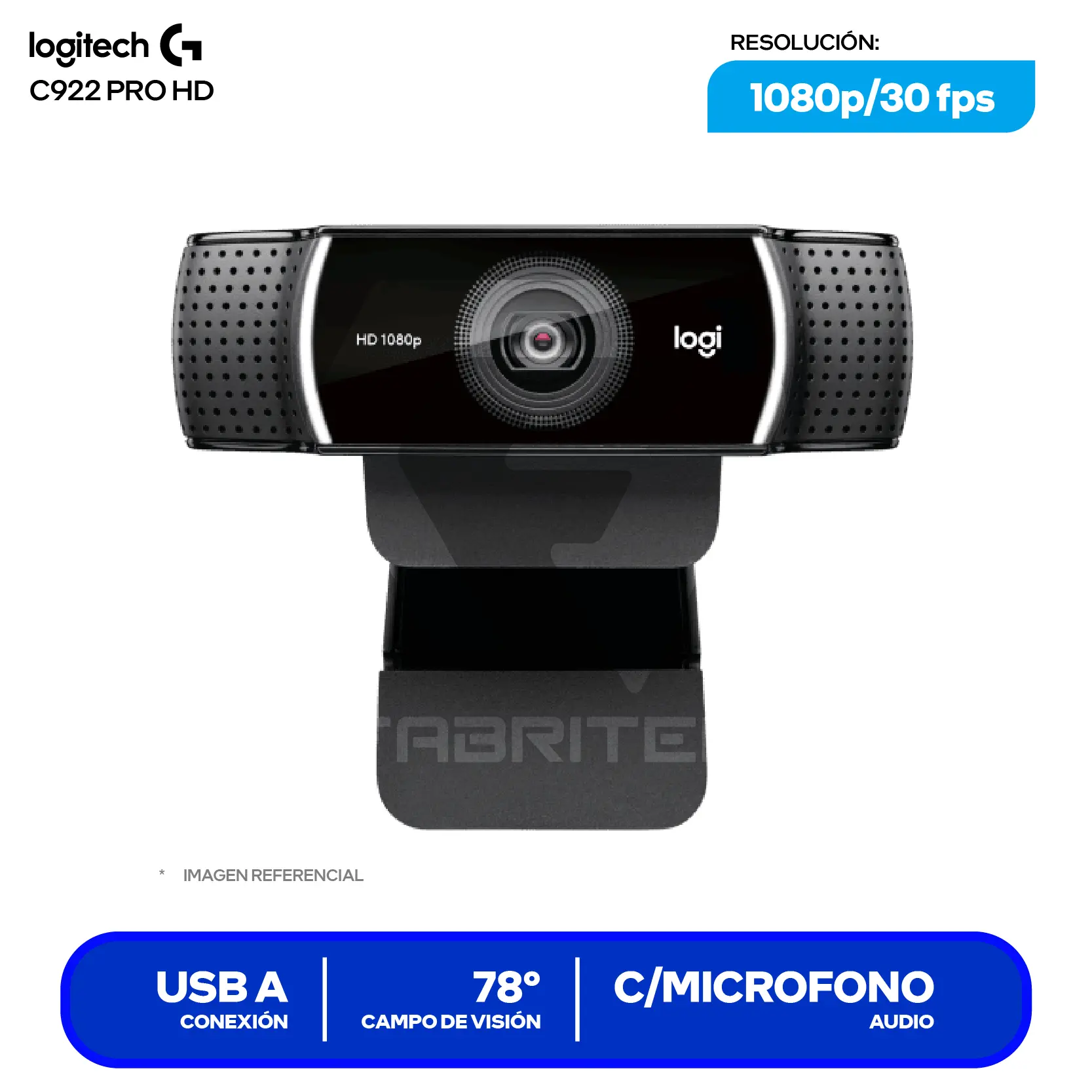 Cámara Web Logitech C922 Pro Stream Negro (960-001087) Full HD 1080p, Micrófono estéreo + Trípode