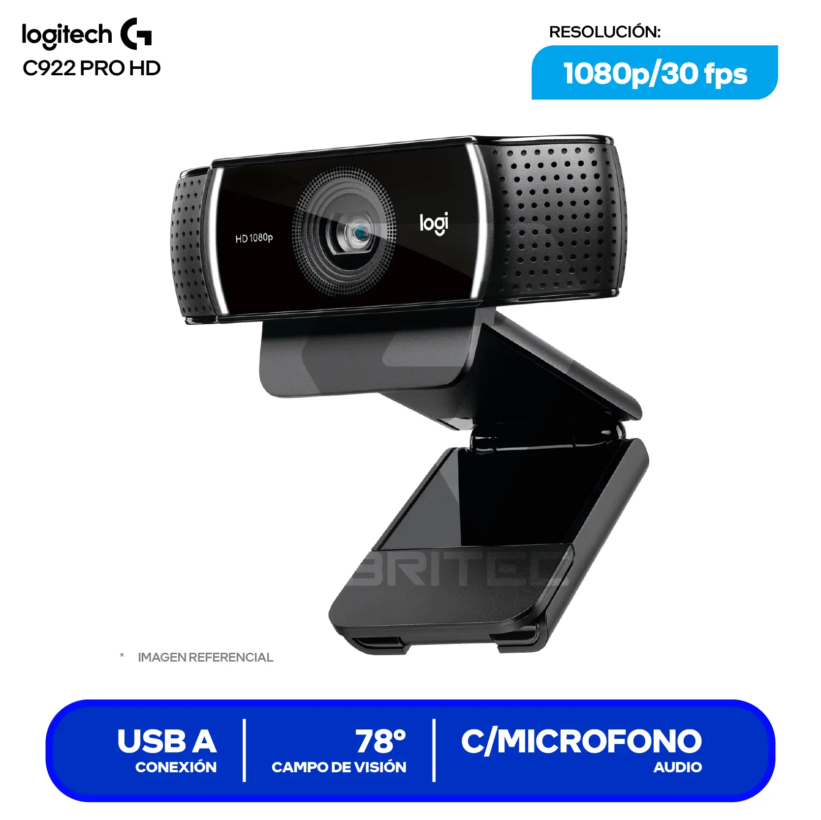 Cámara Web Logitech C922 Pro Stream Negro (960-001087) Full HD 1080p, Micrófono estéreo + Trípode