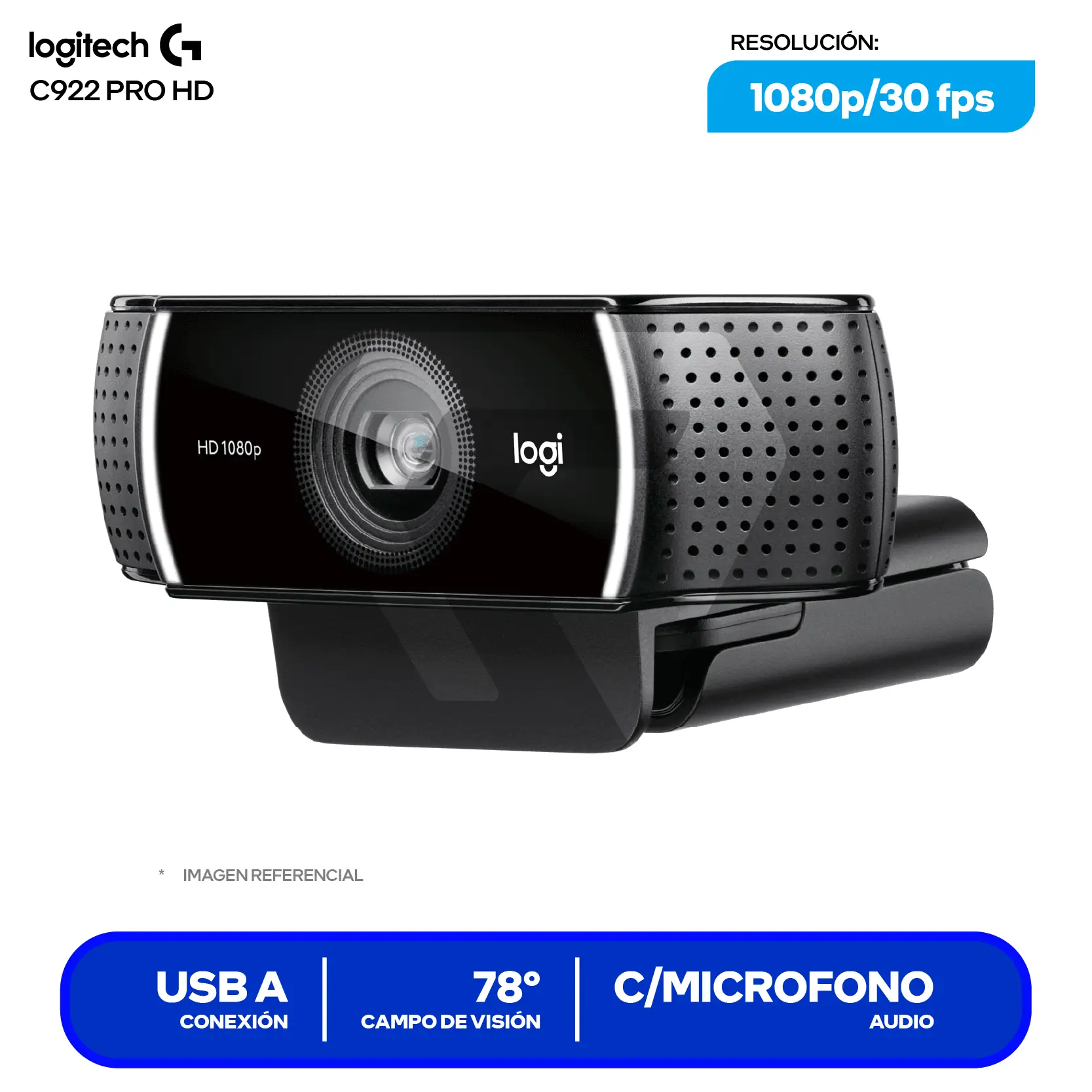 Cámara Web Logitech C922 Pro Stream Negro (960-001087) Full HD 1080p, Micrófono estéreo + Trípode