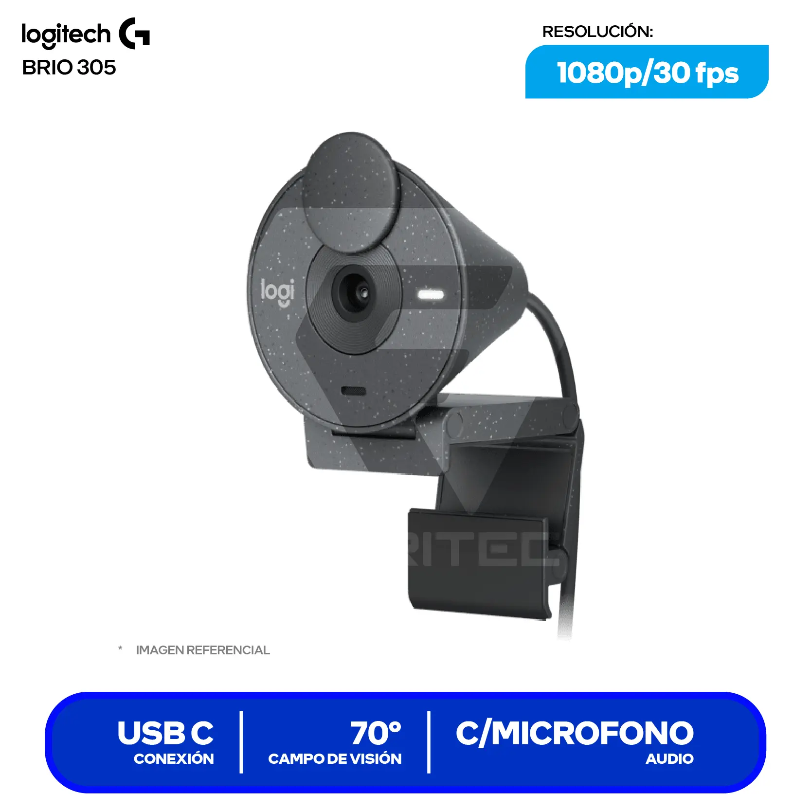 Cámara Web Logitech Brio 305 Grafito (960-001519)  Full HD 1080p, Micrófono integrado