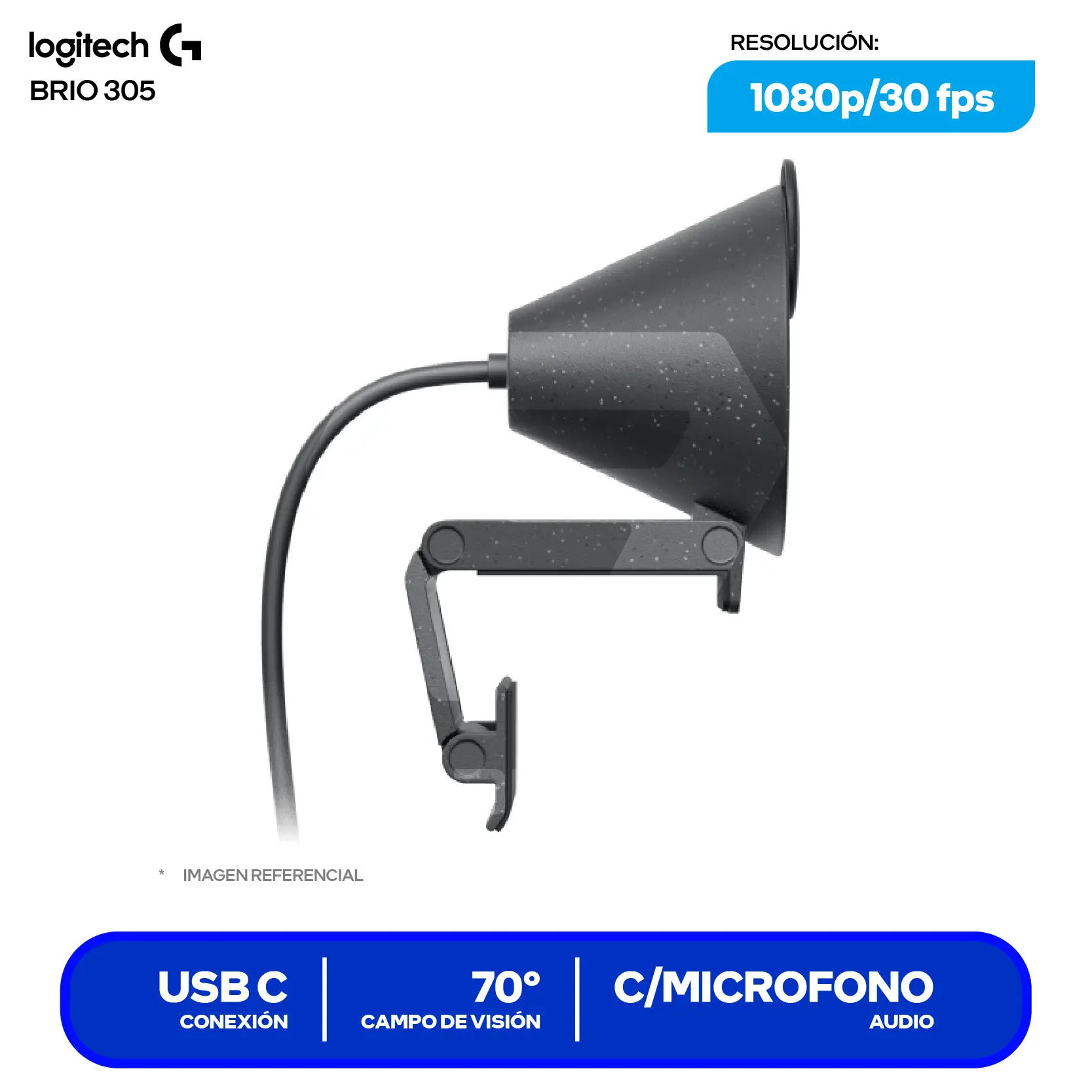 Cámara Web Logitech Brio 305 Grafito (960-001519)  Full HD 1080p, Micrófono integrado