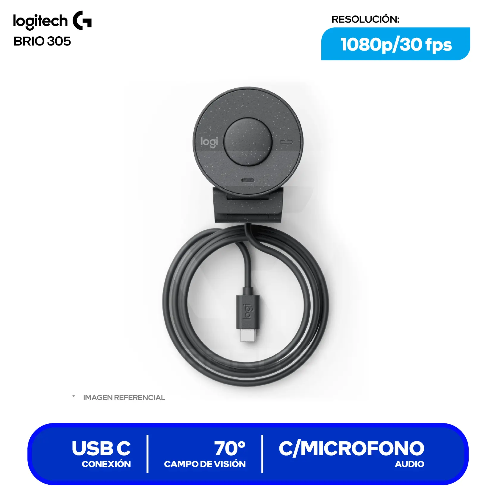 Cámara Web Logitech Brio 305 Grafito (960-001519)  Full HD 1080p, Micrófono integrado