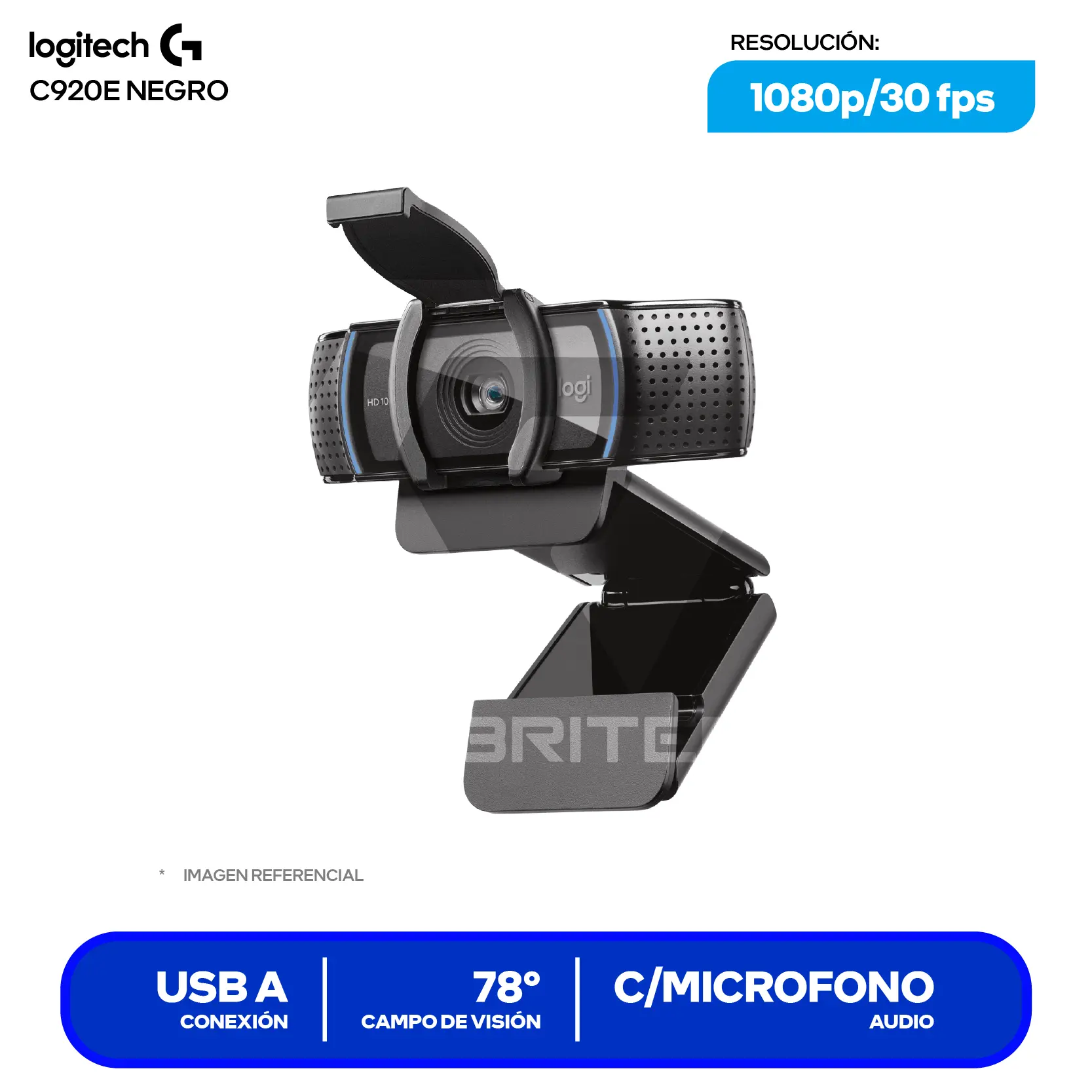 Cámara Web Logitech C920e Empresarial Negro (960-001401)  Full HD 1080p, Micrófono Dual