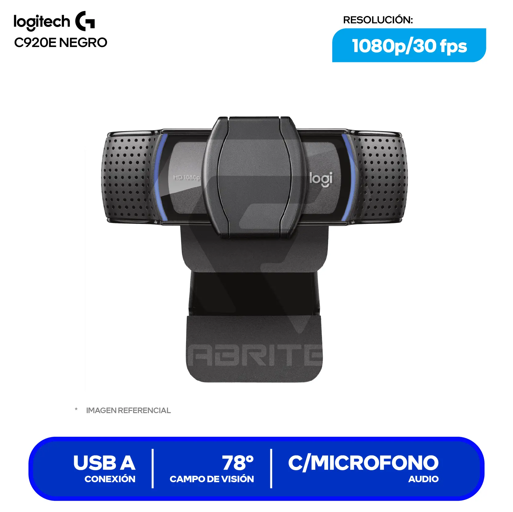 Cámara Web Logitech C920e Empresarial Negro (960-001401)  Full HD 1080p, Micrófono Dual