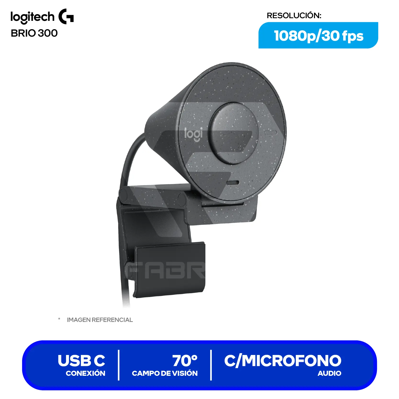Cámara Web Logitech Brio 300 Grafito (960-001413) Full HD 1080p, Micrófono integrado