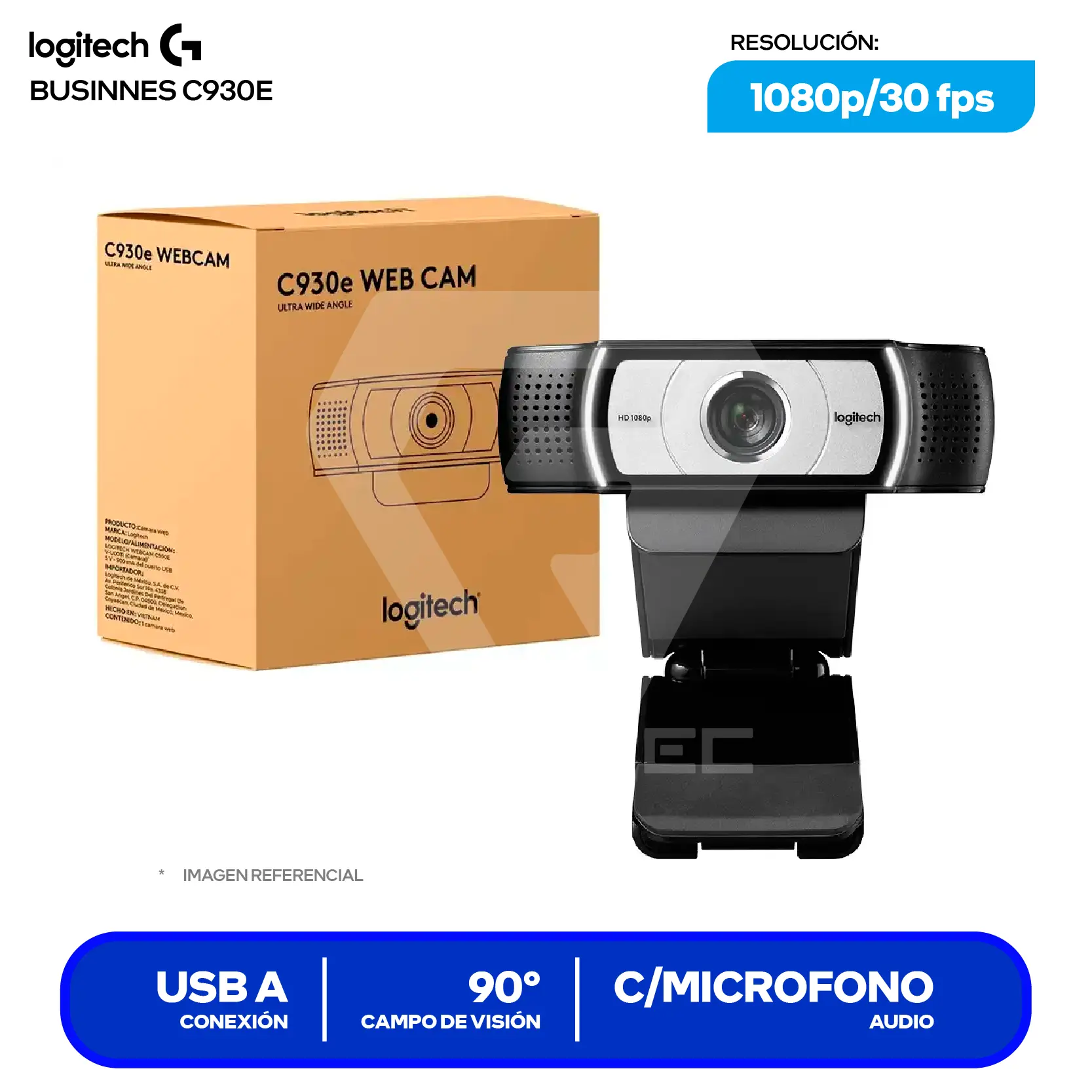 Cámara Web Logitech C930e Empresarial Negro (960-000971)  Full HD 1080p, Micrófono Dual