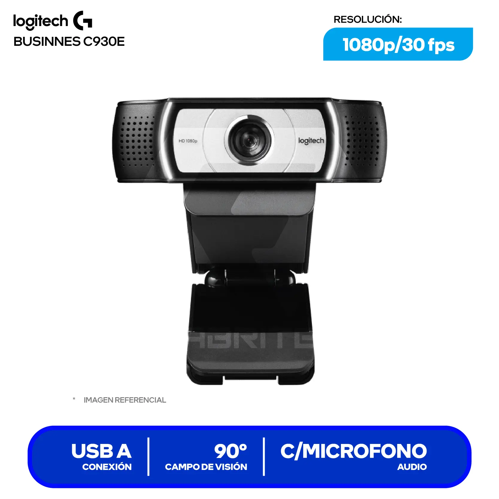 Cámara Web Logitech C930e Empresarial Negro (960-000971)  Full HD 1080p, Micrófono Dual