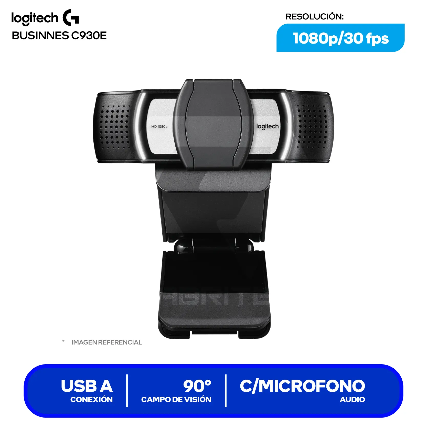 Cámara Web Logitech C930e Empresarial Negro (960-000971)  Full HD 1080p, Micrófono Dual