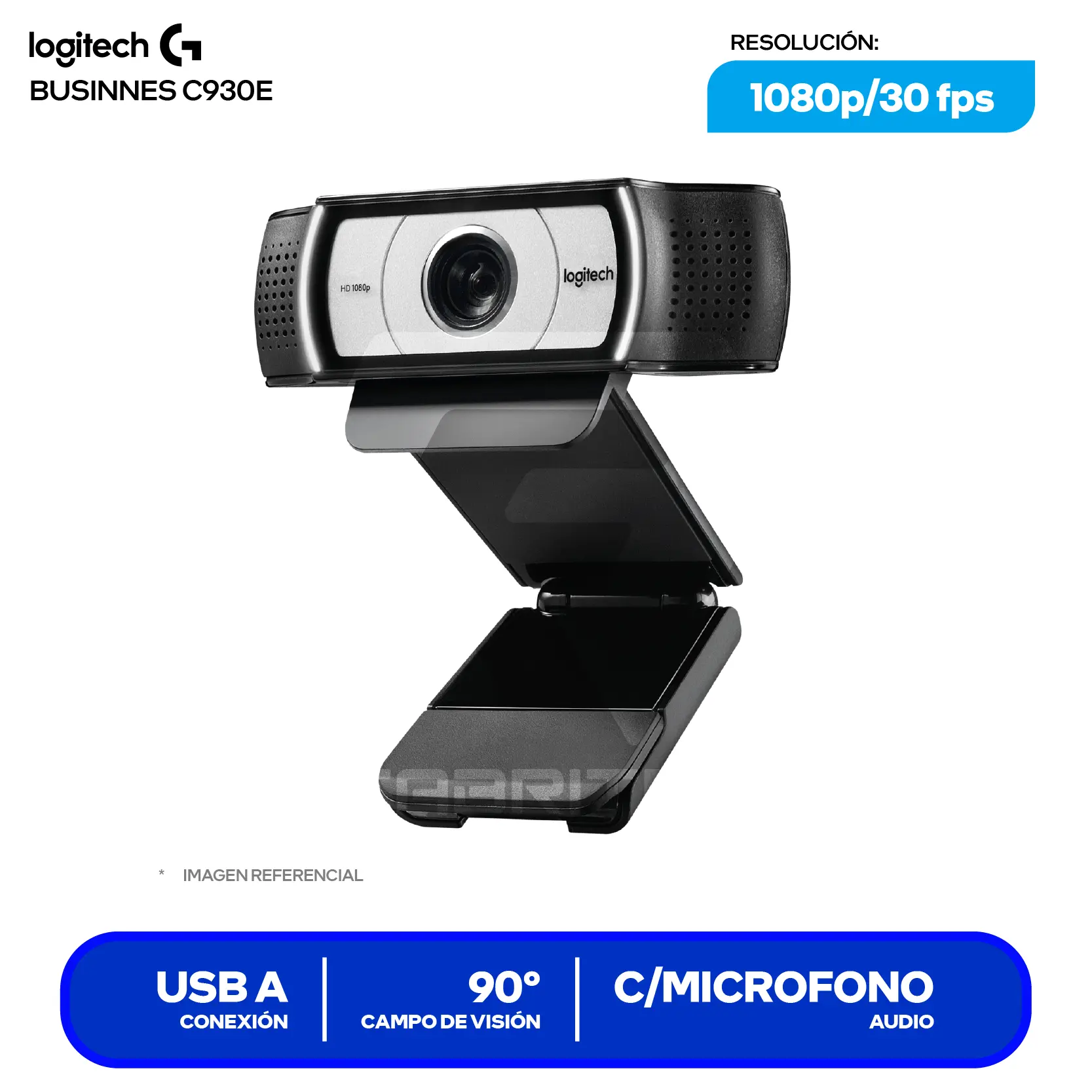 Cámara Web Logitech C930e Empresarial Negro (960-000971)  Full HD 1080p, Micrófono Dual