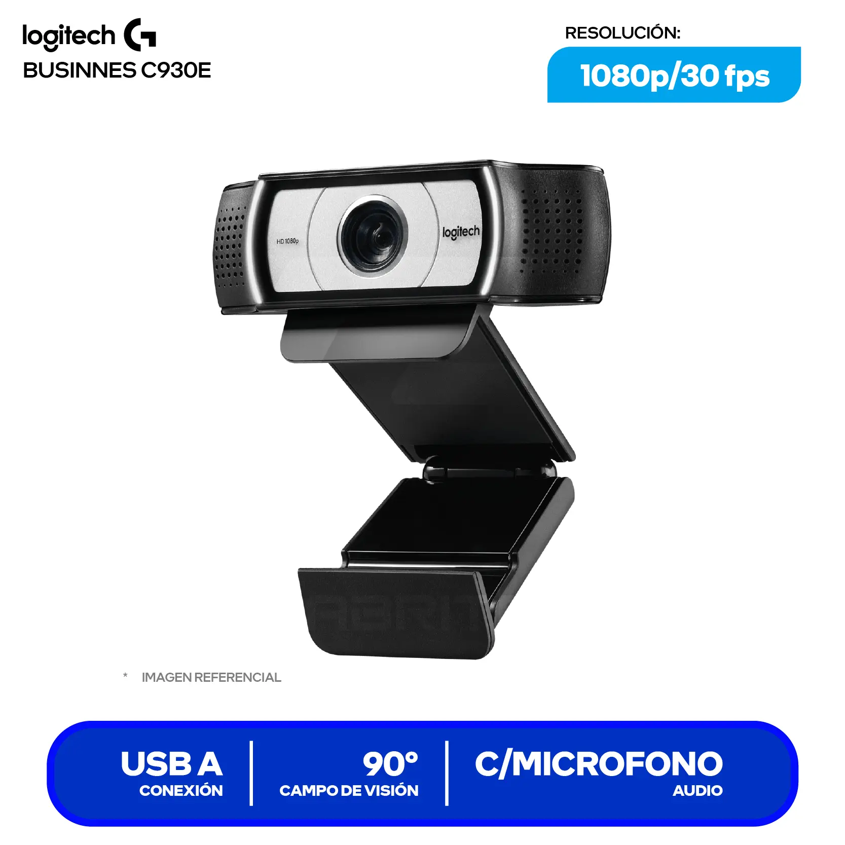 Cámara Web Logitech C930e Empresarial Negro (960-000971)  Full HD 1080p, Micrófono Dual