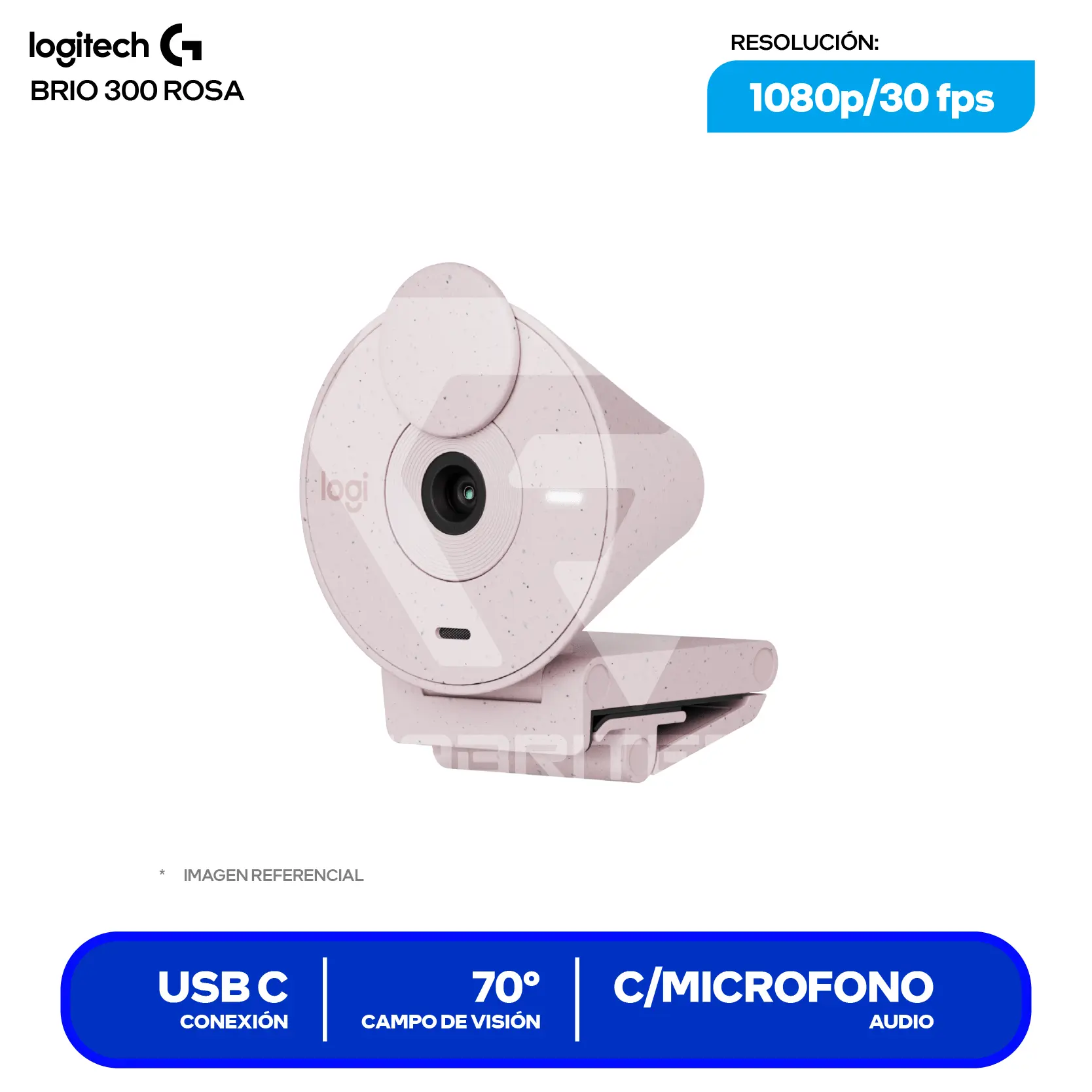 Cámara Web Logitech Brio 300 Rosa (960-001446)  Full HD 1080p, Micrófono integrado
